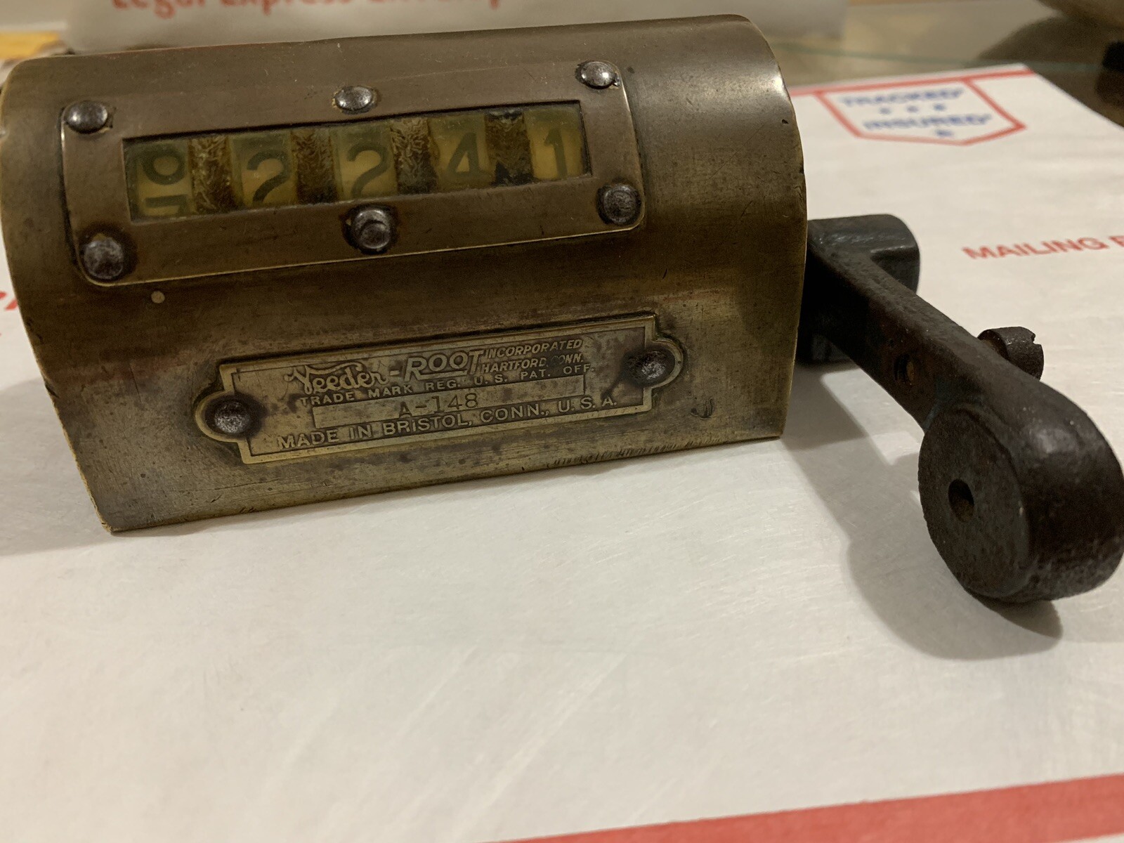 Vintage Veeder-Root Mechanical 5- Digit Counter Works/Made In Bristol.USA A-148!