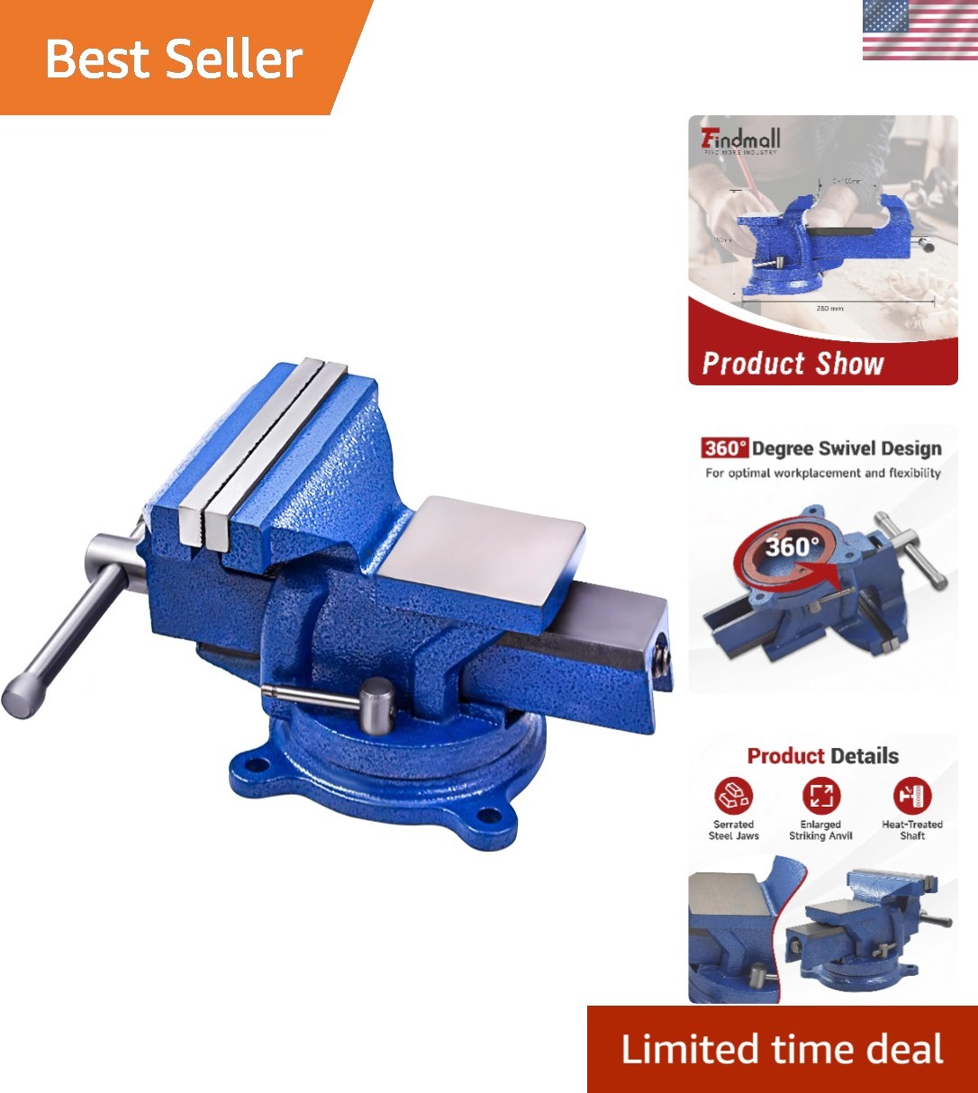 Versatile 5″ Bench Vise with Rotating Base & Interchangeable Jaws – Heavy Duty
