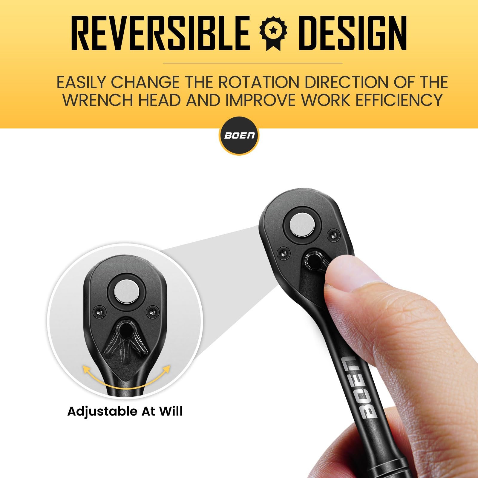 boen 3/8 Inch Drive Ratchet, 72-Tooth Quick-Release Ratchet Wrench, 5-Degree Swi