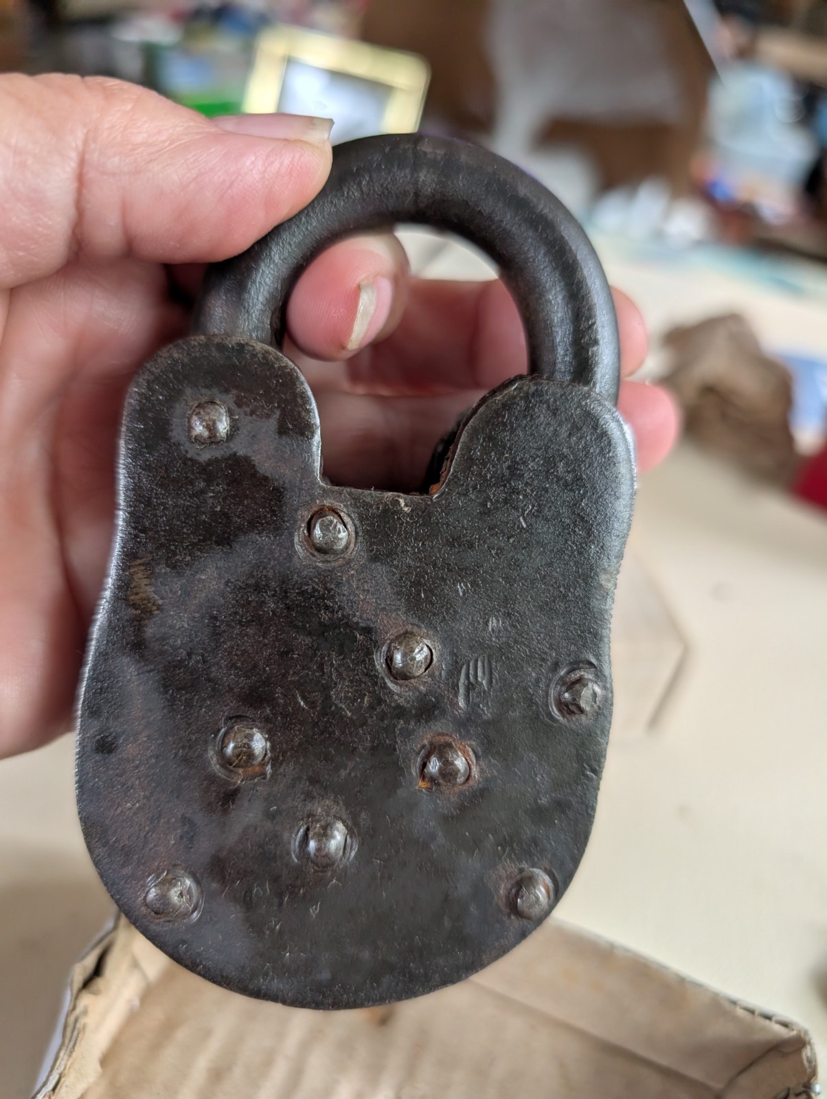 Vintage Massive Cast Iron Padlock plus 2 Keys Brass Lock made in India WORKS