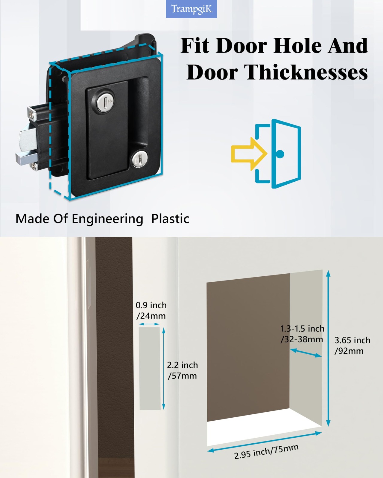 Camper Door Lock Replacement for RVs, Fits 3.65″ x 2.95″ Hole, 2 Locks + 8 Keys