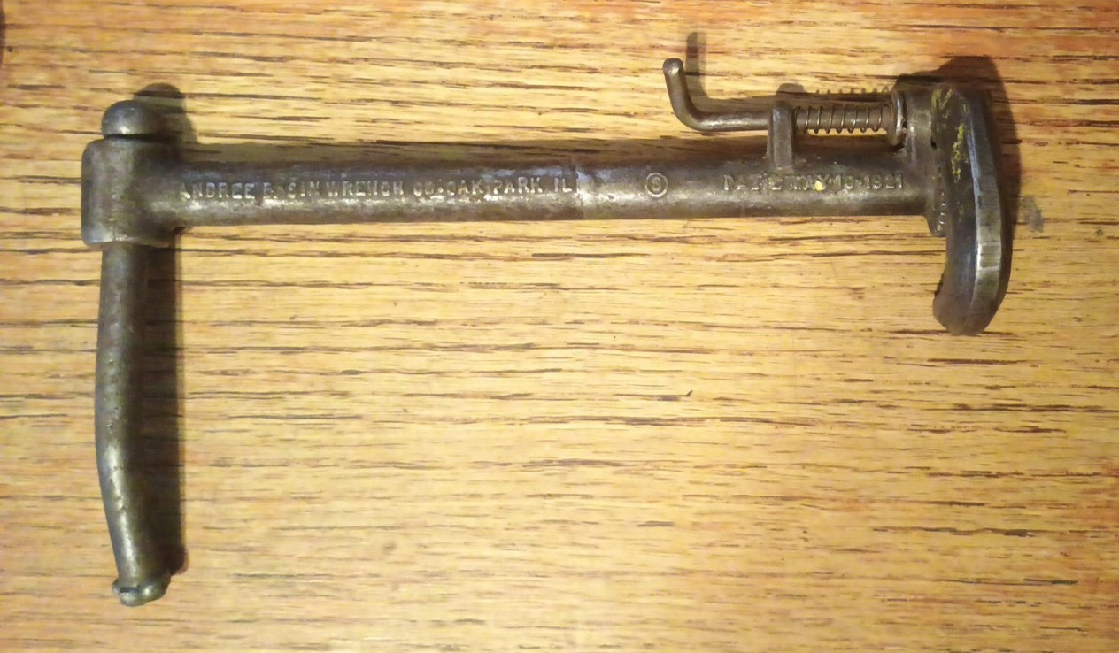 Vintage 8” Andree Reversible Basin Wrench Pat. May 10, 1921