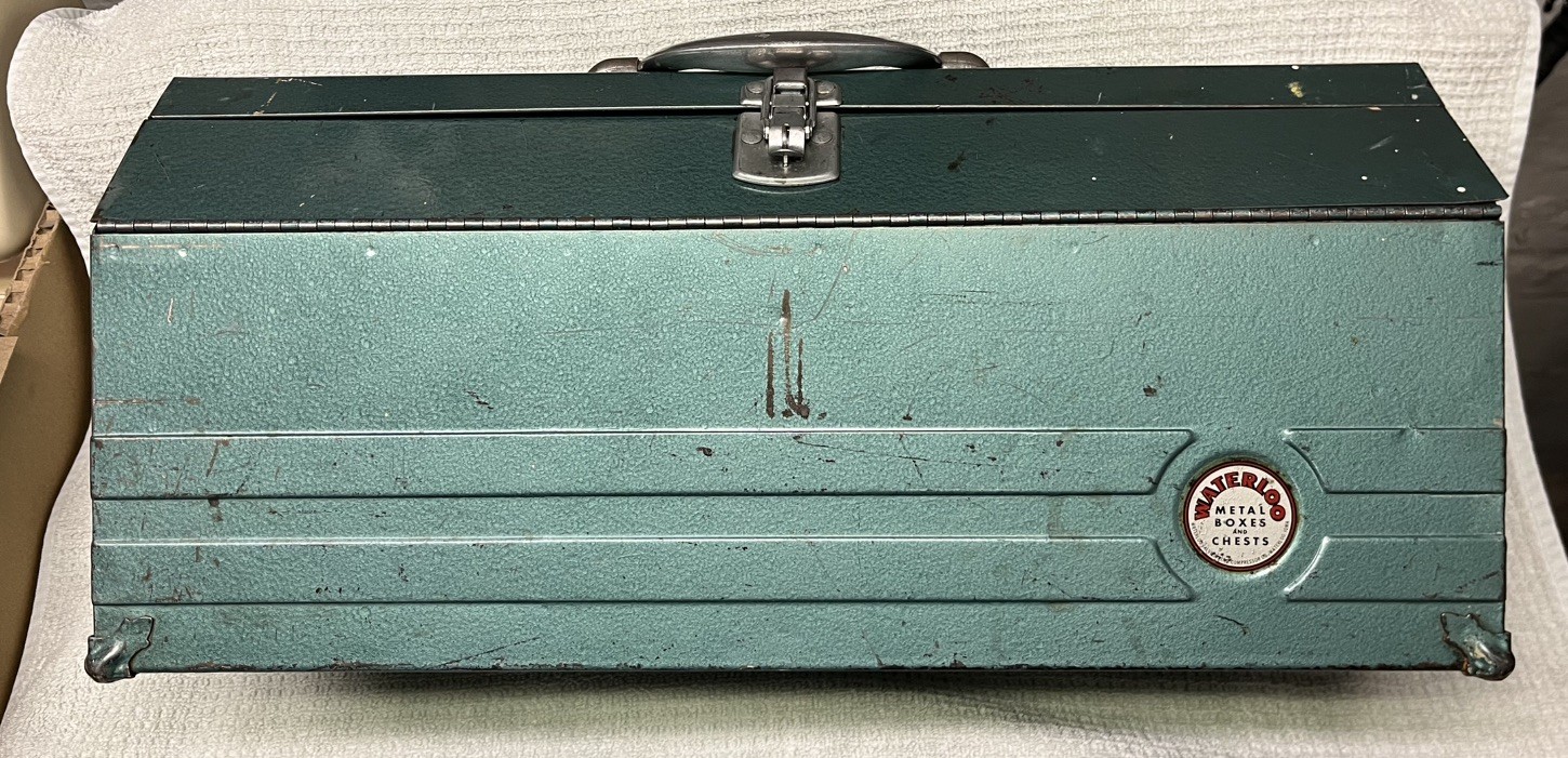 Vintage Waterloo Tombstone Tool Chest 9” X 8 3/4” X 19” Iowa Made in USA