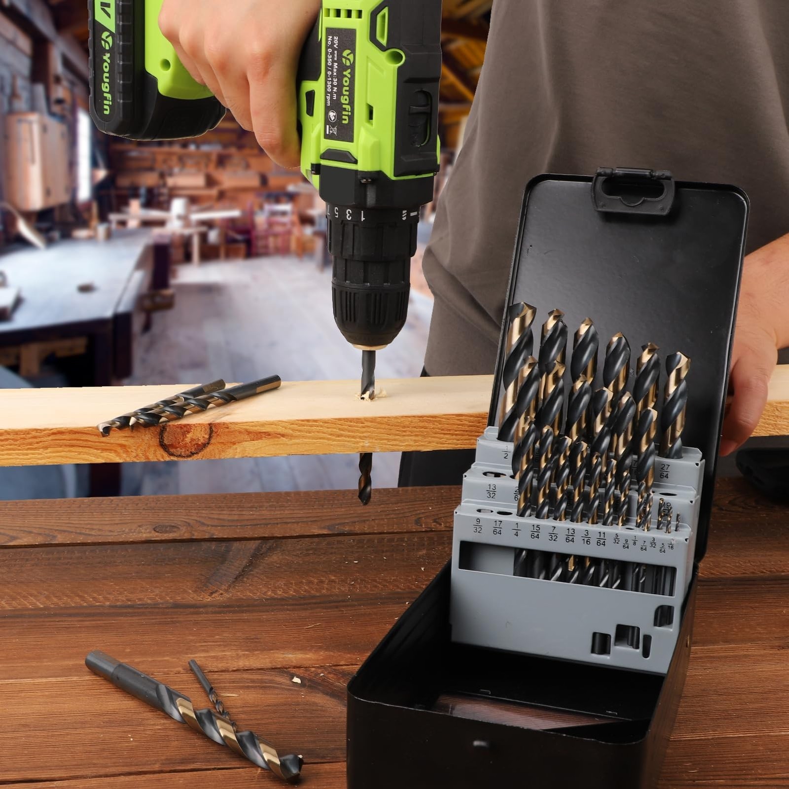 29PCS Drill Bit Set 1/16″-1/2″, Black and Gold Oxide Finish Metal Drill Bits,…