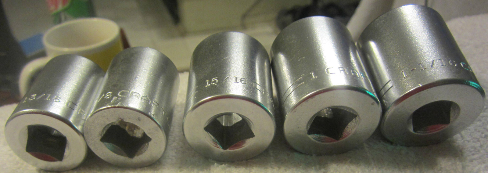 5 Craftsman ,1/2″ dr sockets,1 1/16″,1,15/16,7/8,13/16,lot,V set tools VTG