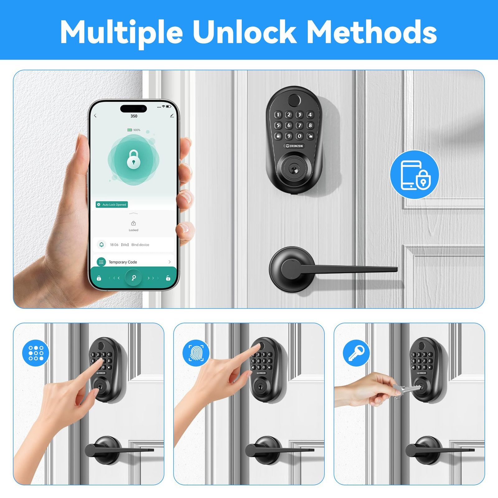 IRONZON Keyless Entry Door Lock,5-in-1 Smart Lock for Front Black1