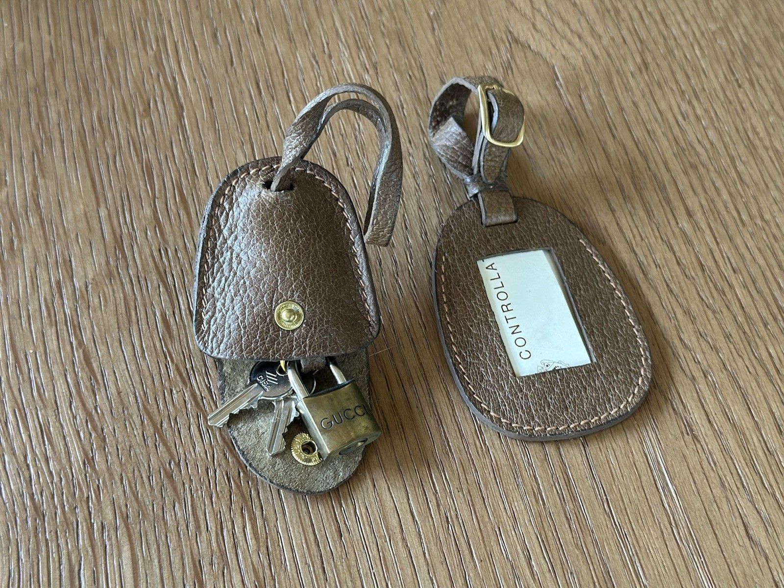 Gucci Brass Luggage Padlock and Key With Pouch ID Tag Vintage Travel Accessory