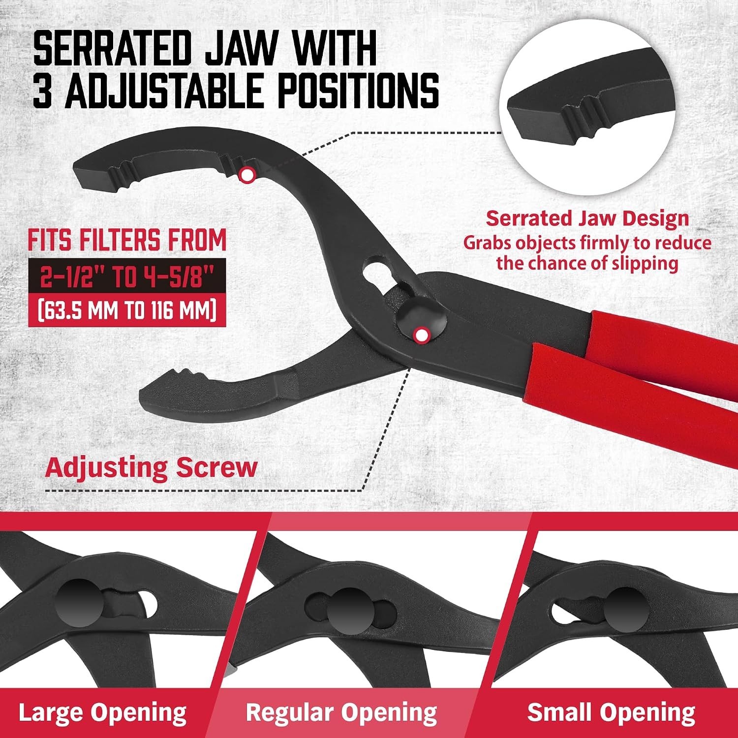 12″ Adjustable Oil Filter Pliers, Adjustable Oil Filter Wrench Removal Tool Red
