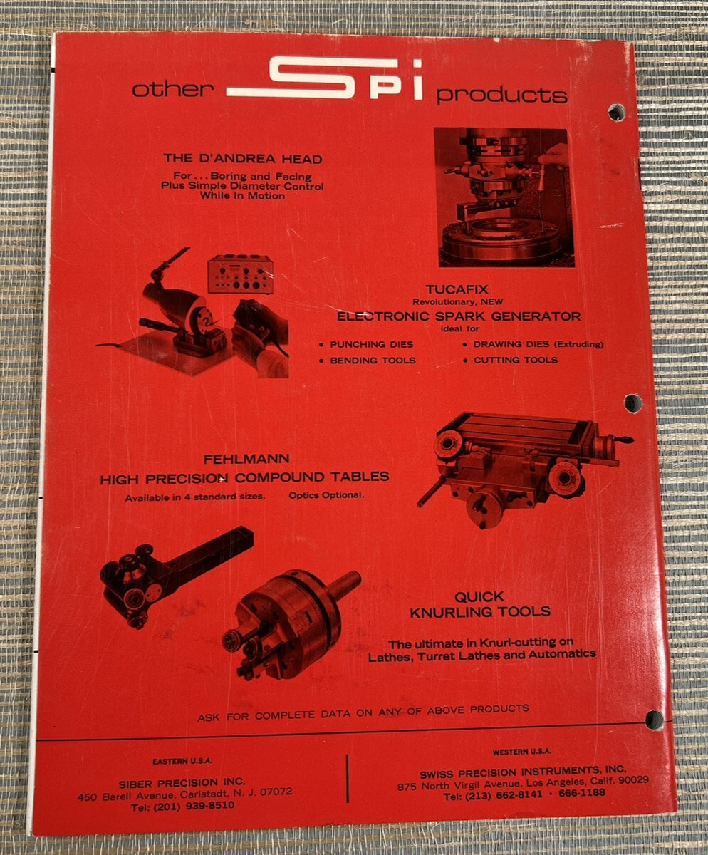 Vintage 1960s SPI Swiss Precision Instruments Inc. Tool Catalog No. 690 Siber