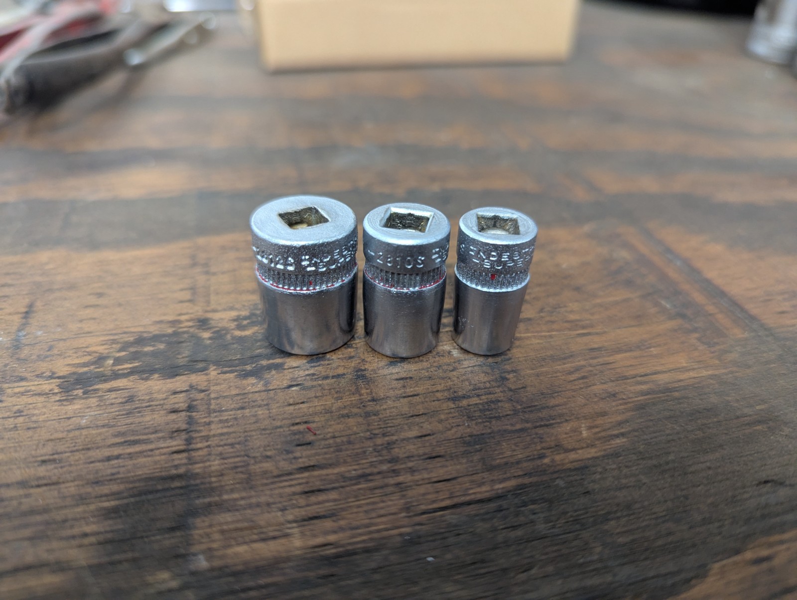 1950s Vintage INDESTRO SUPER 8Pt Sockets 3 Sockets 3/8 5/16 1/4 Made in USA