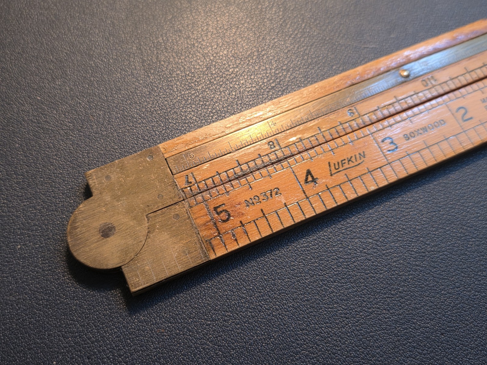 Vintage Lufkin No. 372 (36 1/2) Wood Brass Folding Ruler 12″ Caliper Boxwood Eng