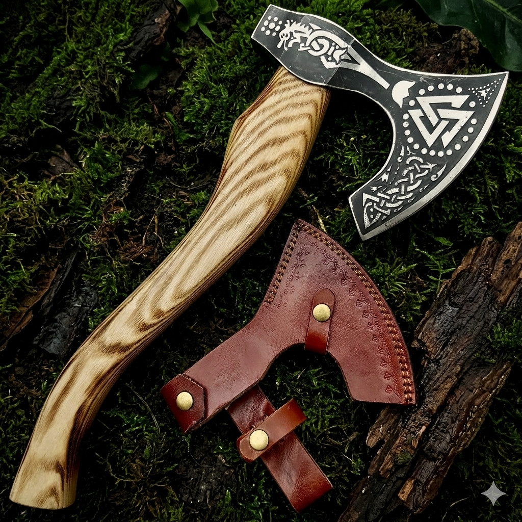 Handmade High Carbon steel Viking Axe Ash Wood Handle Hunting Camping OutdooTool