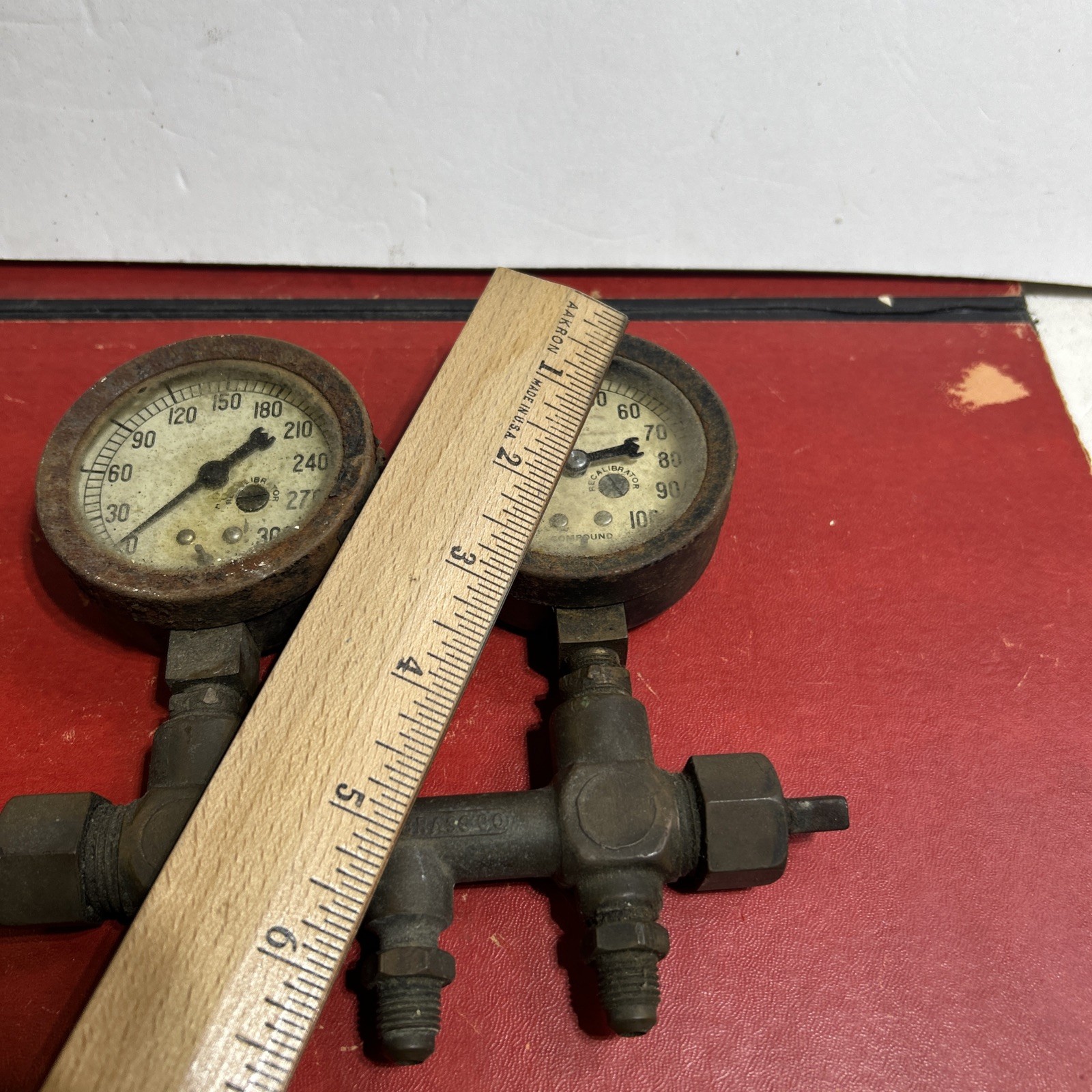 Vintage Jas P Marsh Co gauges & Fittings Mueller brass STEAMPUNK