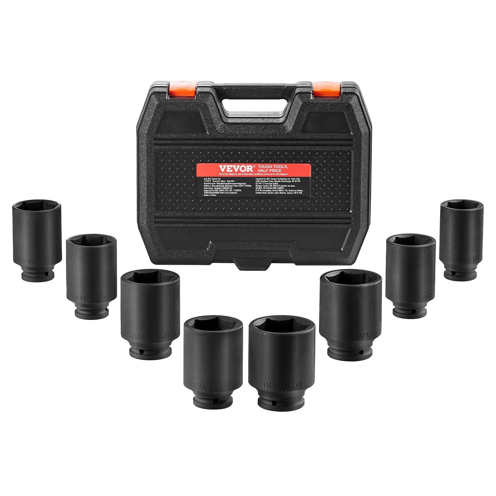 1/2in Drive Hardened 12-Point Deep Socket Set 8-Piece 29-39mm