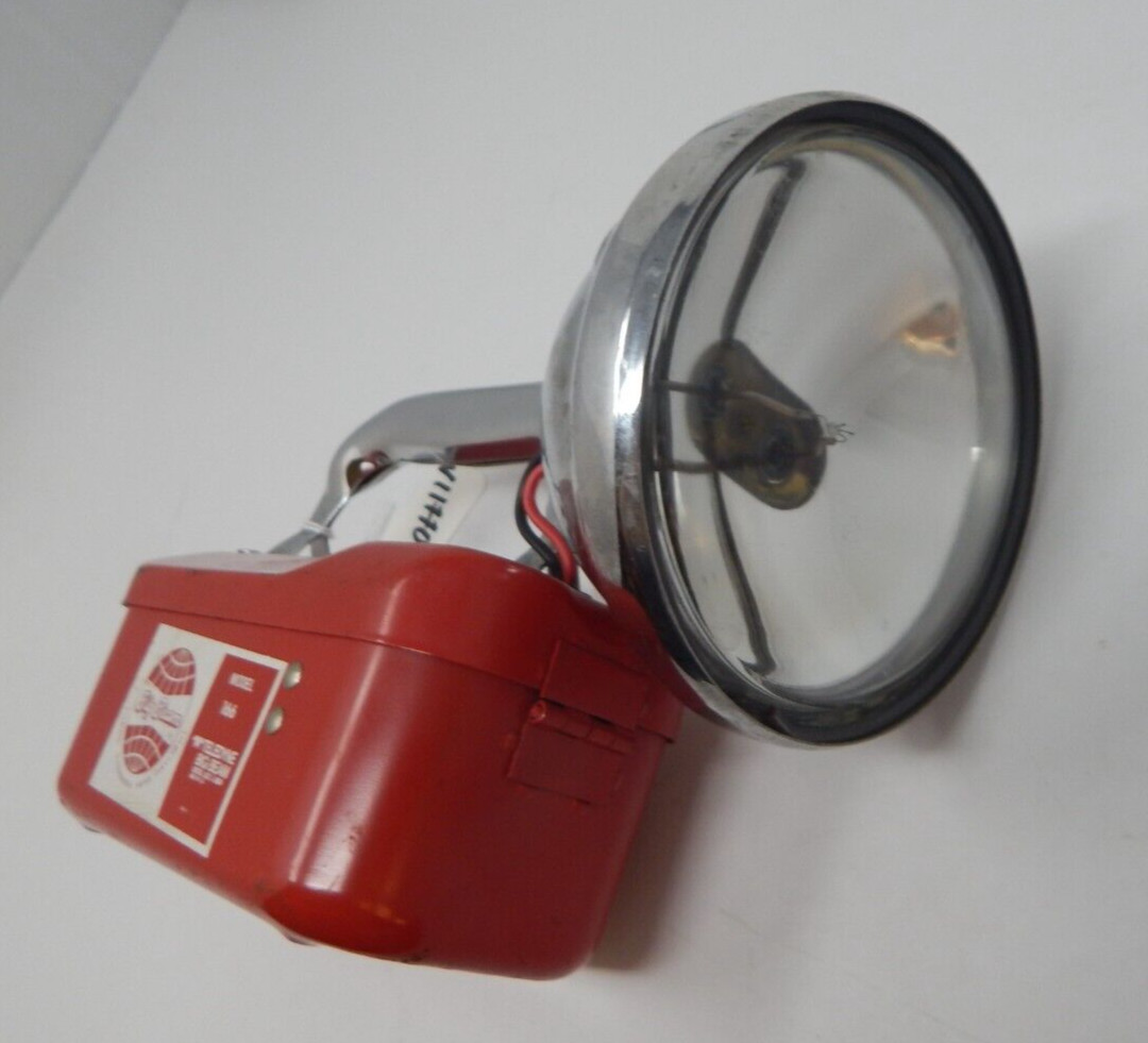 Vintage Teledyne Big Beam Model 166 Hand Lantern Red Steel Chrome Flashlight 6V