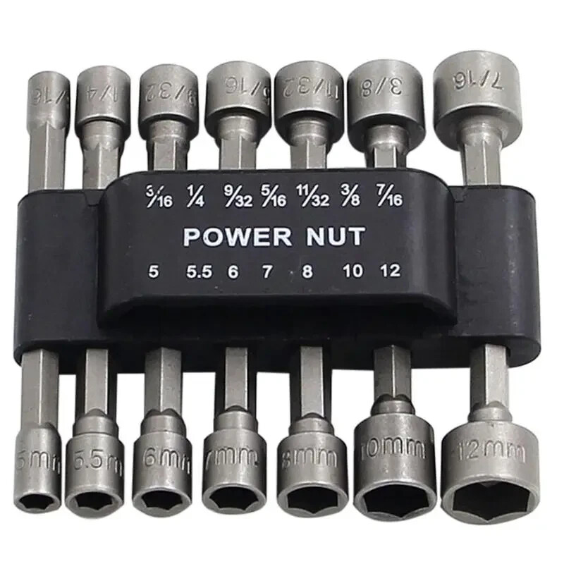 14pcs Nut Driver 6.35mm Hex Socket Bit Set 5 – 12mm 3/16 – 7/16in Hardened Steel
