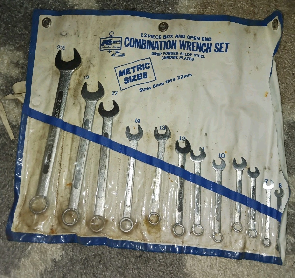 Vintage KMart Drop Forged Alloy Steel Chrome Plated Metric Wrench Set 6-22mm
