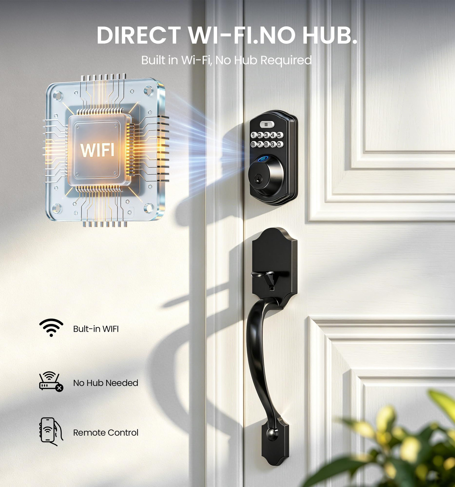 Veise VE012W-H WiFi Smart Front Door Lock Set, Built-in WiFi, App Matte Black