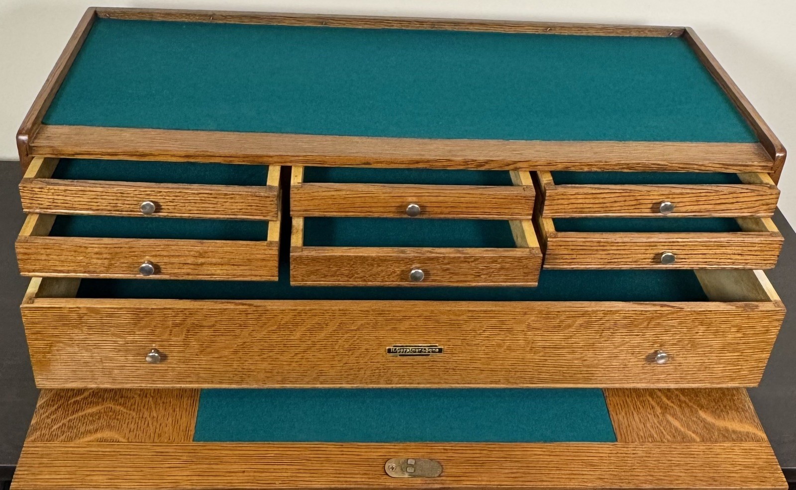 Vintage H. Gerstner Sons Oak Riser Base Machinist Chest Storage Tool Box w/ Key