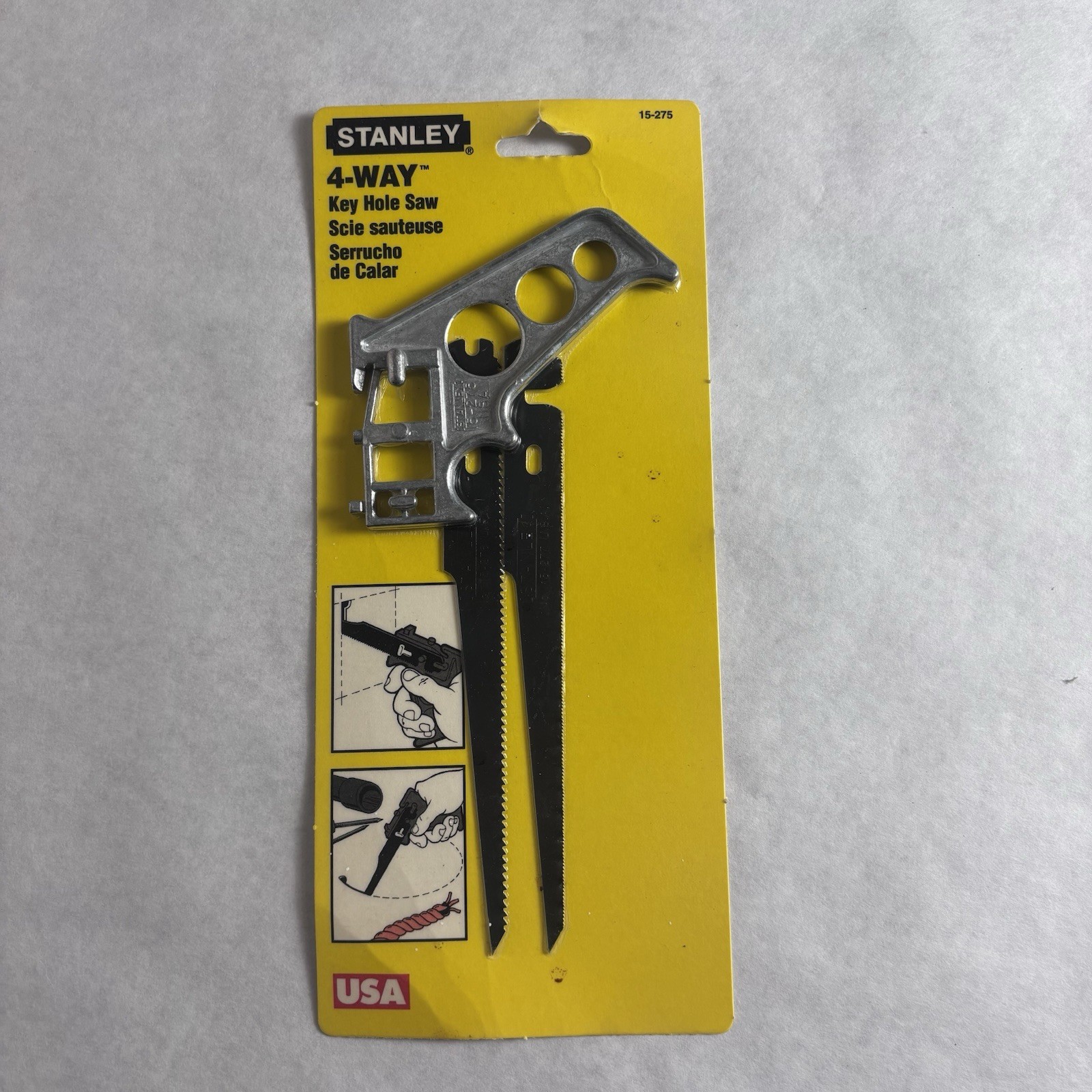 Stanley #15-275 4-WAY Key hole Saw Pistol Grip Handle & 2 Blades NEW Sealed Vtg