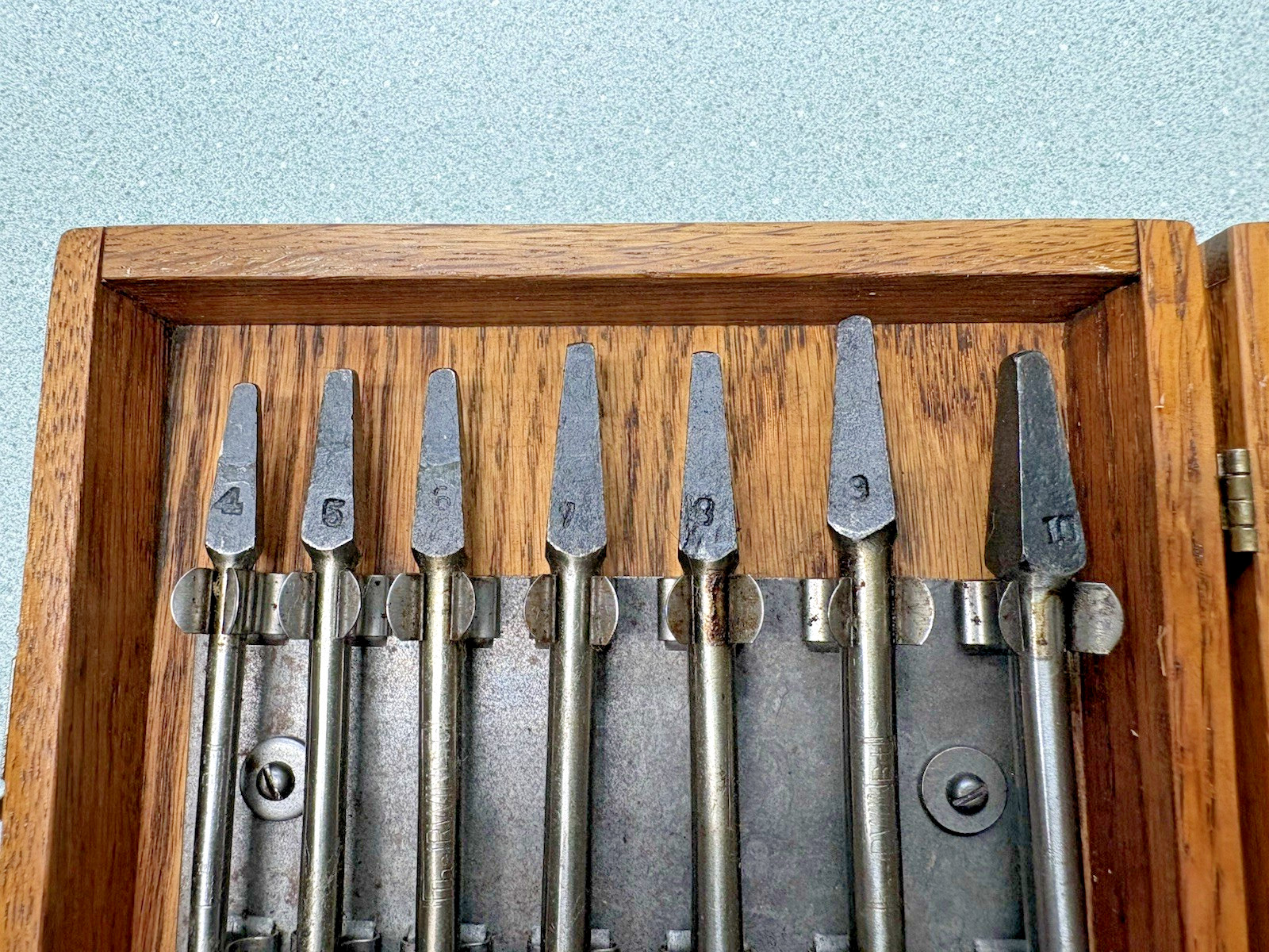 Vintage Irwin Complete 13 pc Boxed Set Auger Brace Bits Military Mint Wood Box