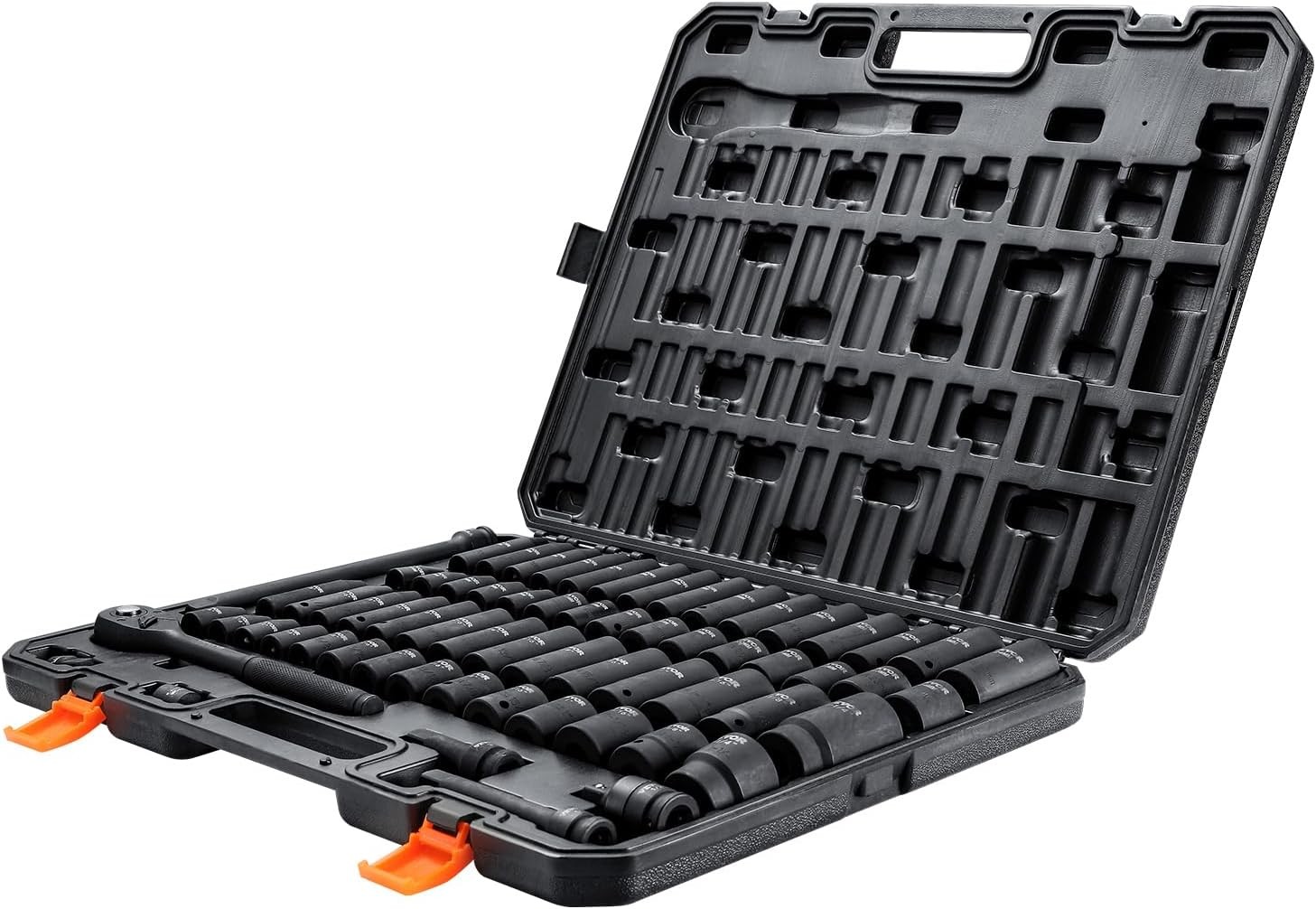 VEVOR 1/2″ Drive Impact Socket Set, 65 Piece SAE 3/8″ to 1-1/4″ and Metric 10-24