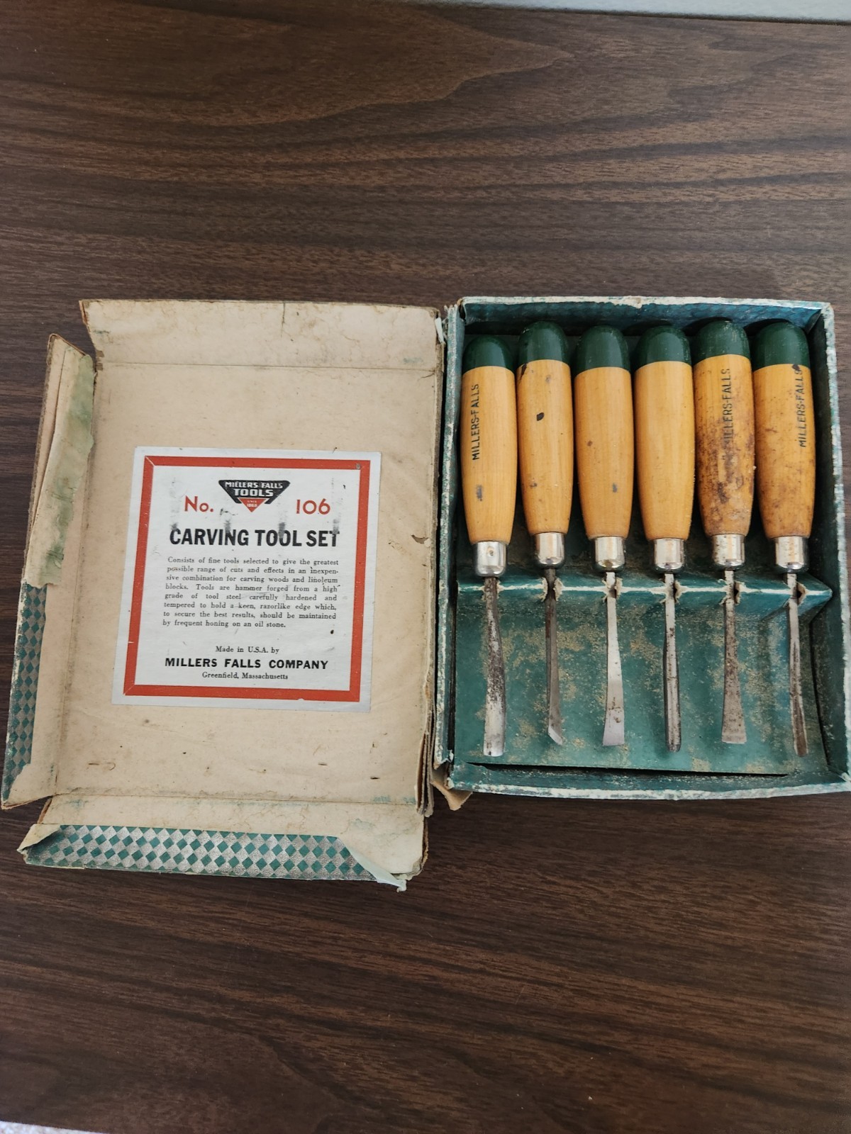 MILLER FALLS #106 CARVING TOOL SET OF 6 well used