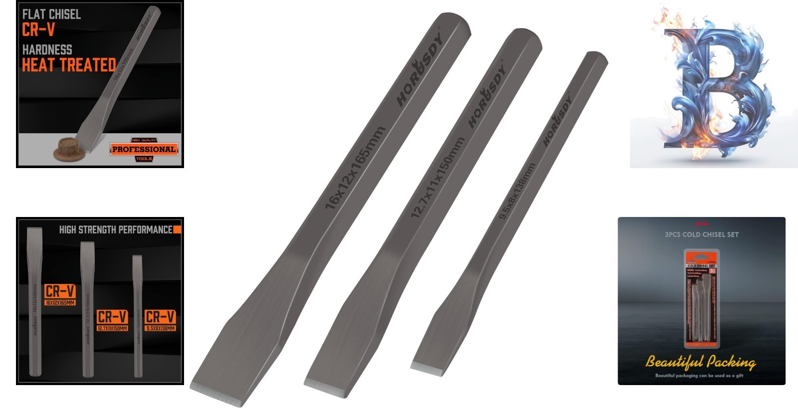 Versatile Heavy-Duty Chisel Set – 3 Sizes for Wood, Metal, and Masonry Crafts