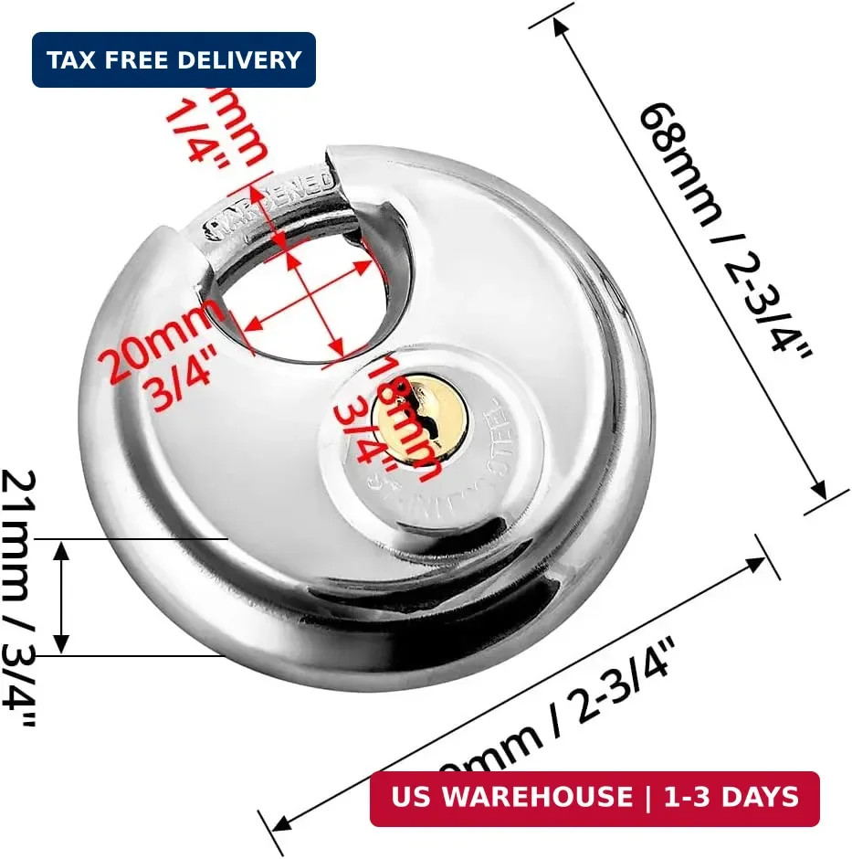 QWORK Disc Locks, 2 Pack Heavy Duty Steel Keyed Different Padlock Disc Storage L
