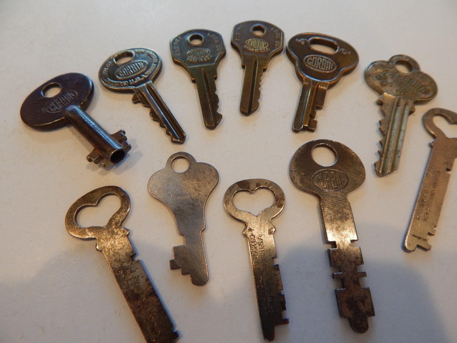 Collection of 11 Vintage Corbin Keys: flat, cabinet, barrel. No skeleton.