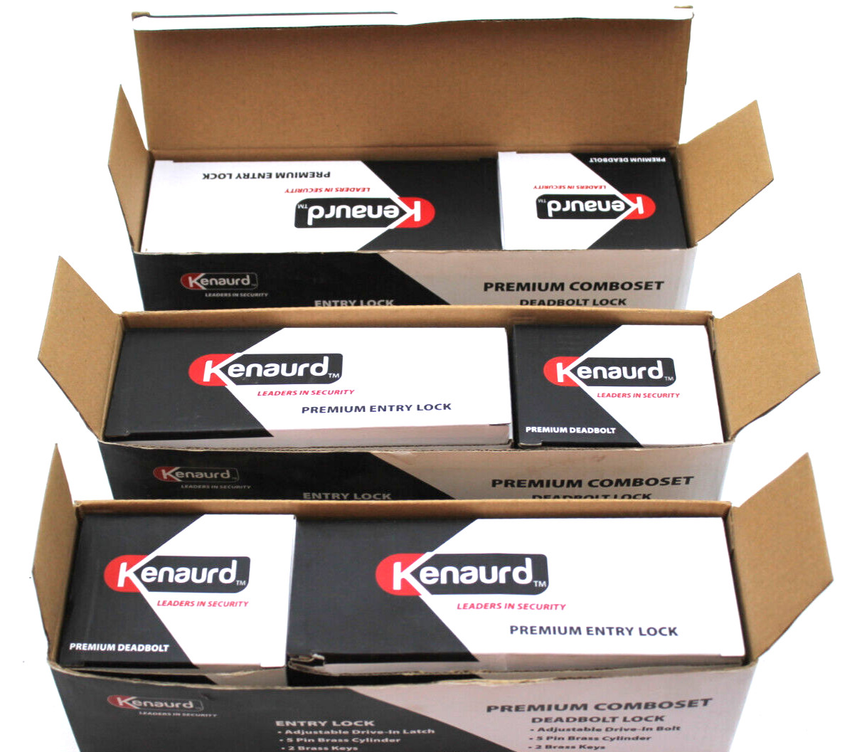 3pc Kenaurd Premium Comboset Deadbolt Entry Lock 5 Pin Brass Cylinder + 2 Keys