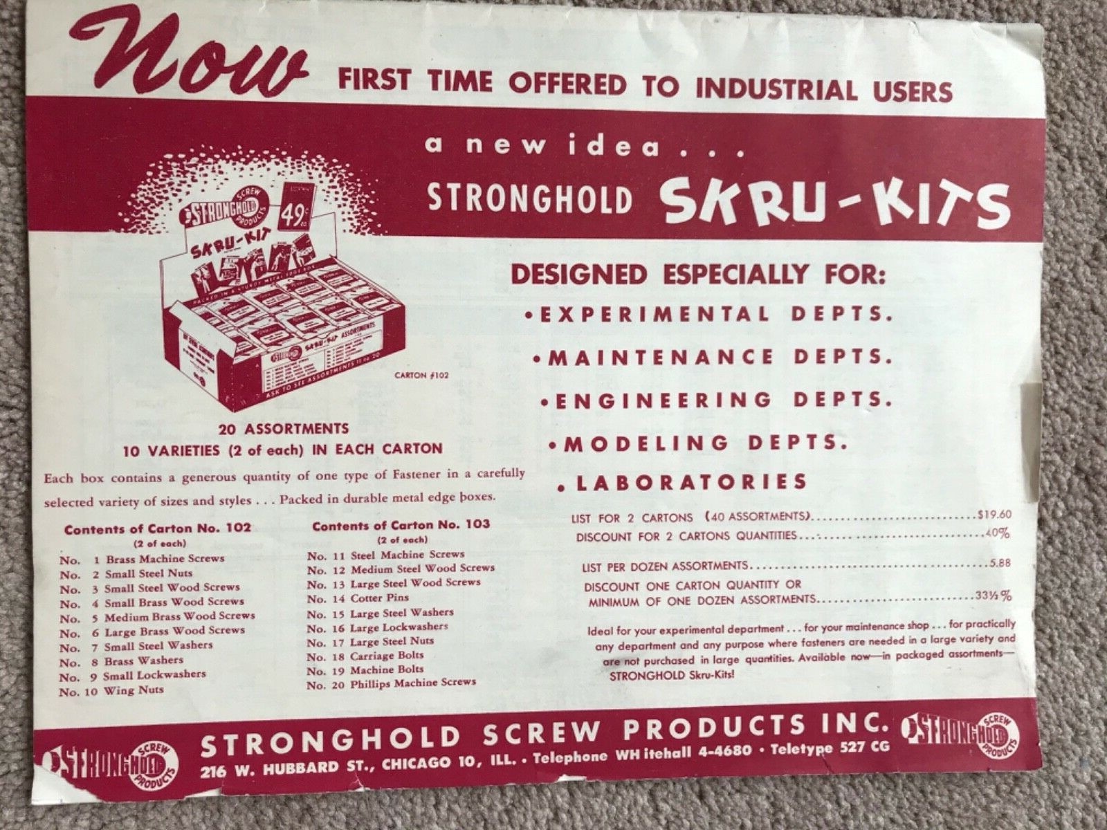 VTG. 1949 Stronghold Screw Products, Inc. Catalog: bolts, nuts, pins, rivets