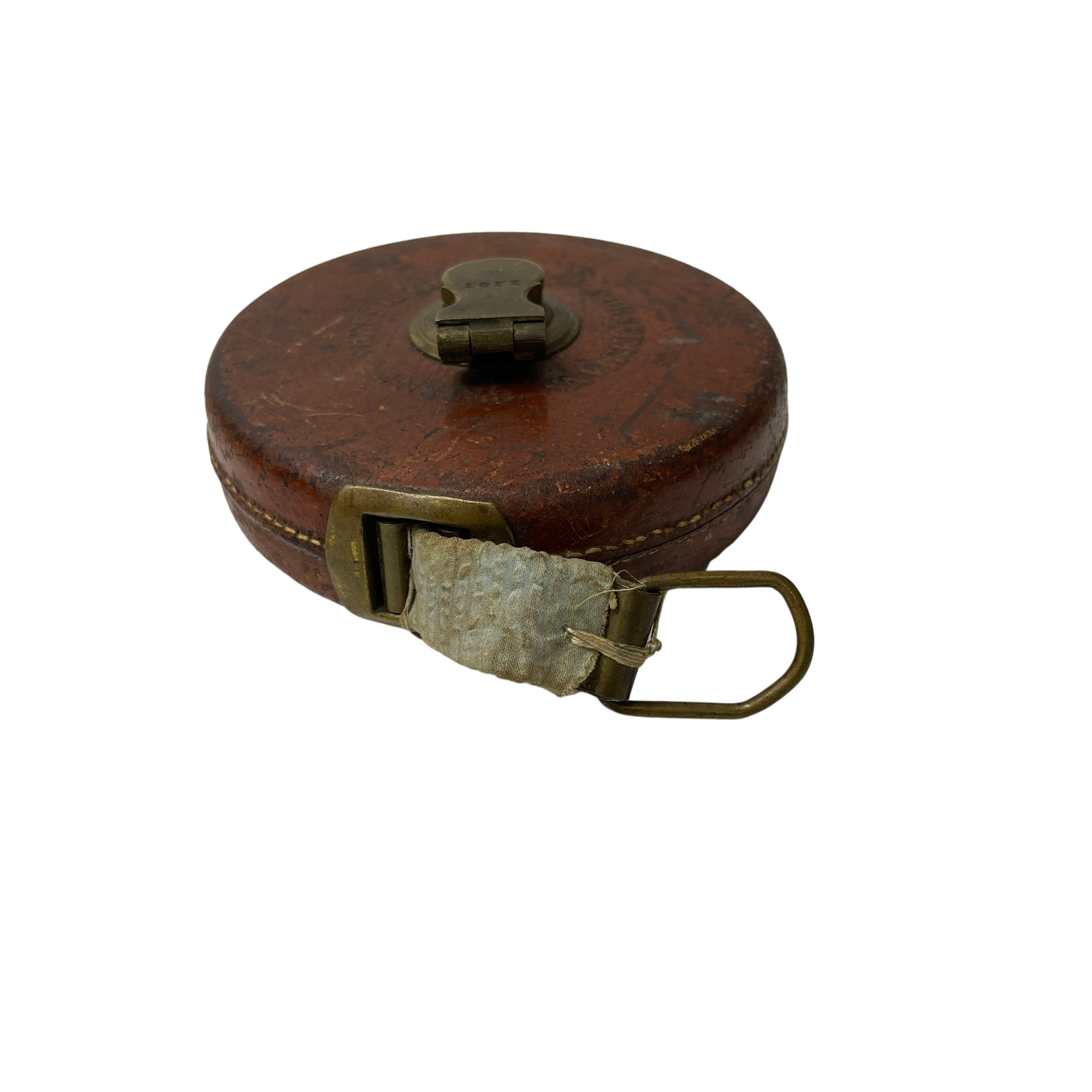 Vintage Chesterman Sheffield England Leather & Brass 50 Ft Tape Measure