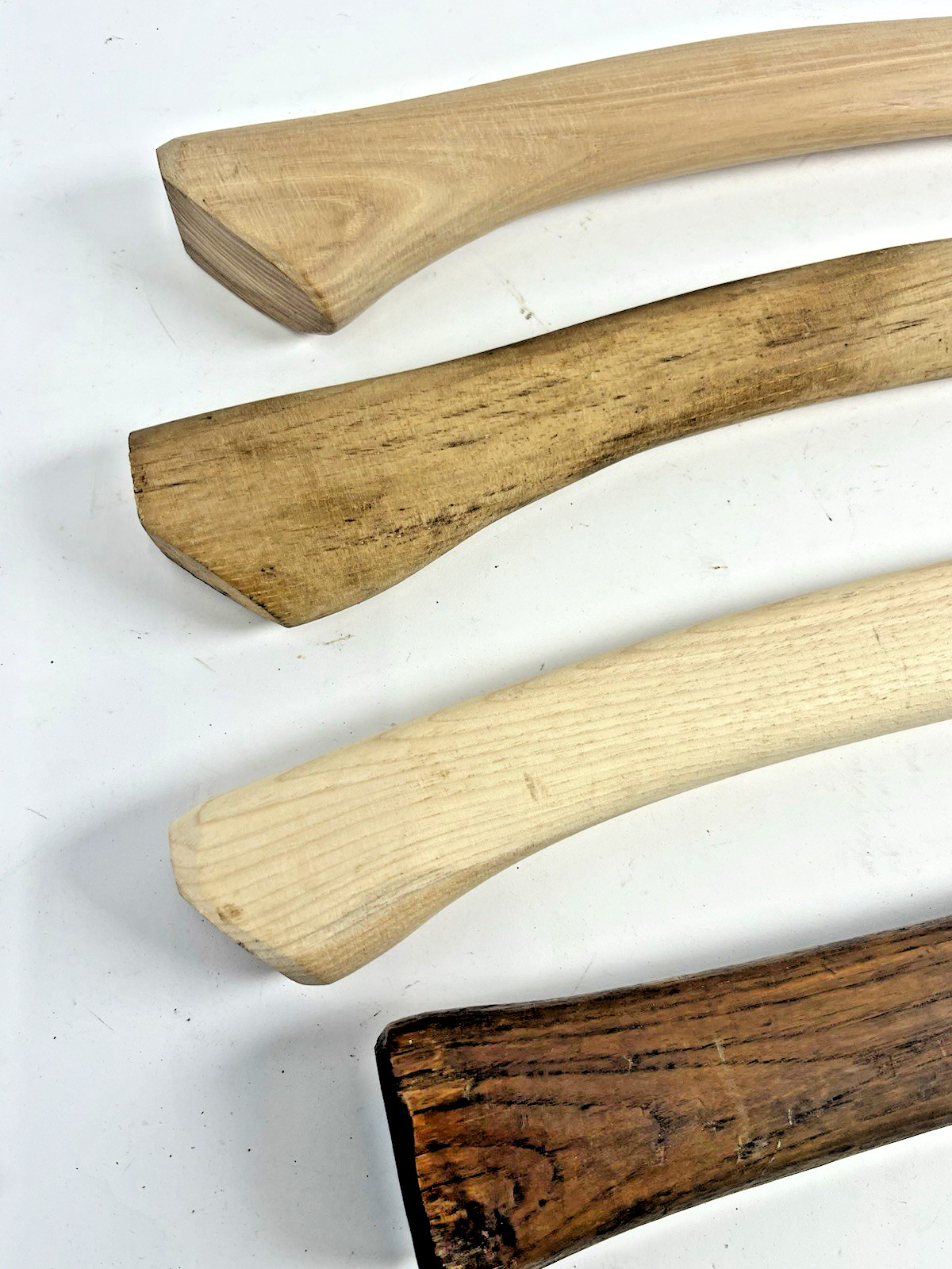 LOT (4) Wood Full Size Axe Handles Vintage & New Single Bit & Hewing Axe 28”-36”