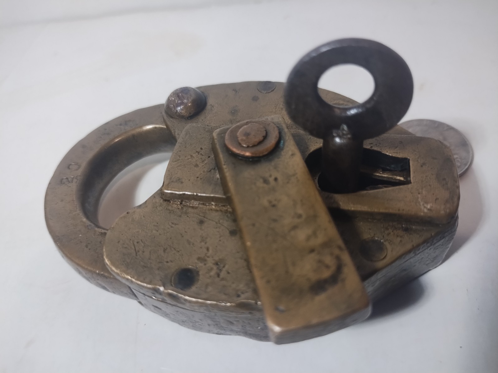 Rare Antique T Slaight Padlock w Skeleton Key Works Heavy