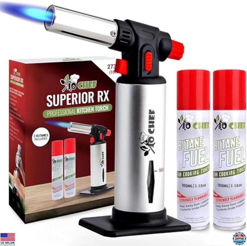 Jo Chef Kitchen Torch with Butane Included – Refillable butane torch Lighter