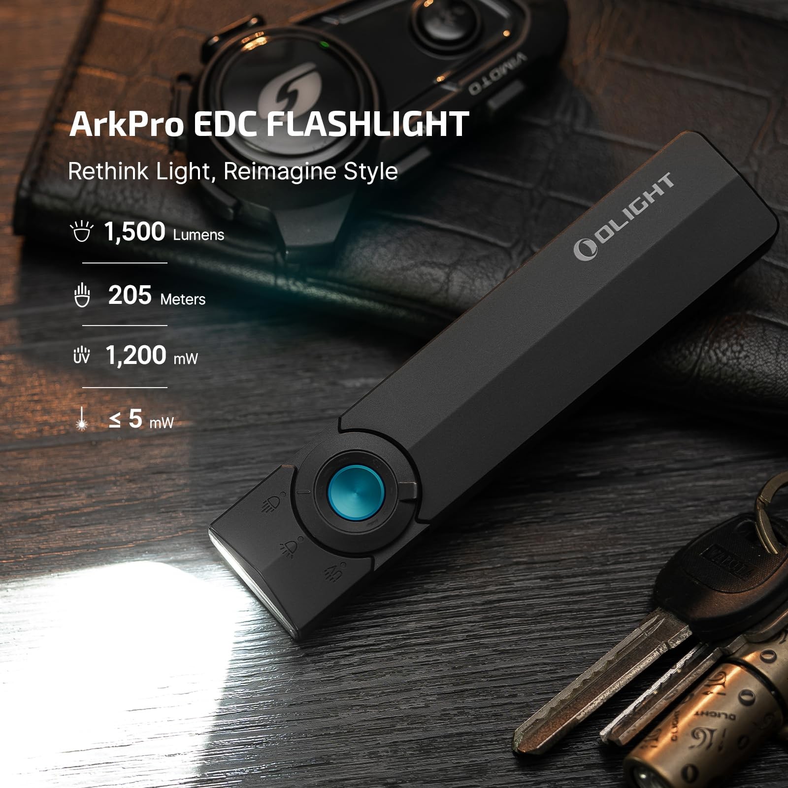 OLIGHT ArkPro EDC Flat Flashlight Rechargeable with Green Pocket-Sized, Black