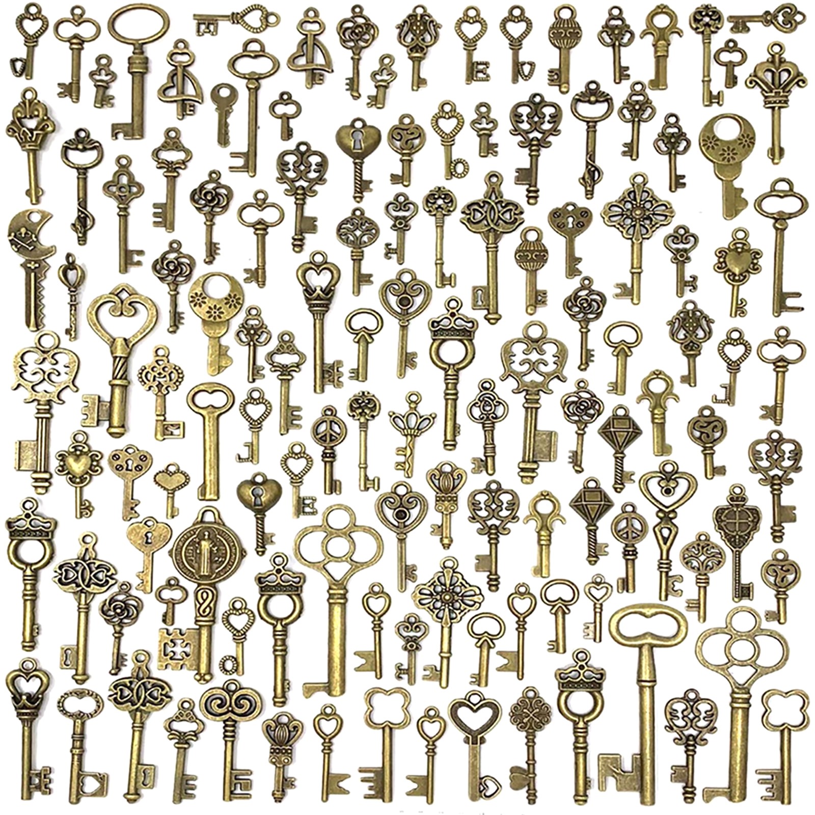 125pcs/Set Vintage Style Antique Mixed Skeleton Keys Furniture Cabinet Old Lock