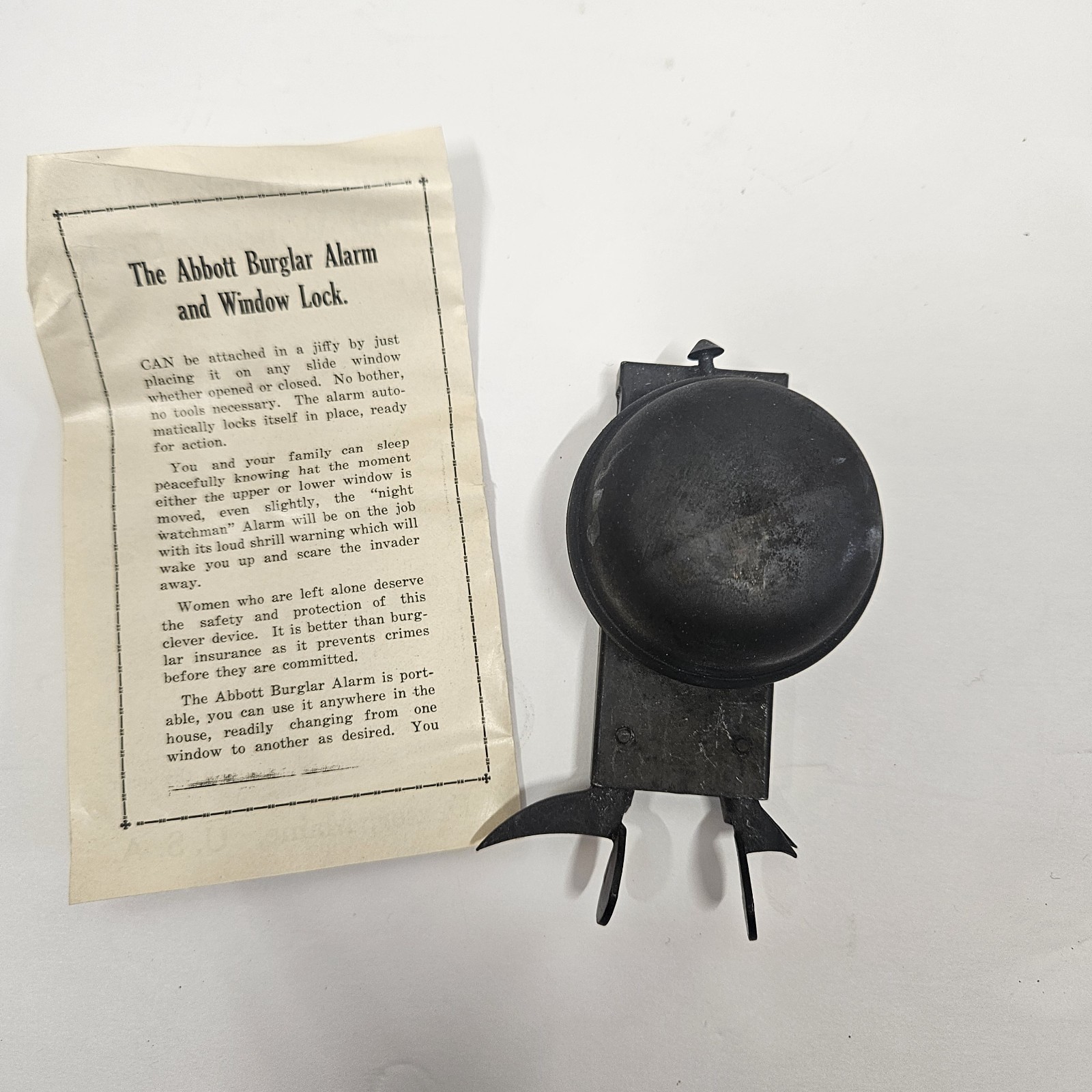 Vintage Abbott Burglar Alarm And Window Lock Alarm Lock Company Made In Maine