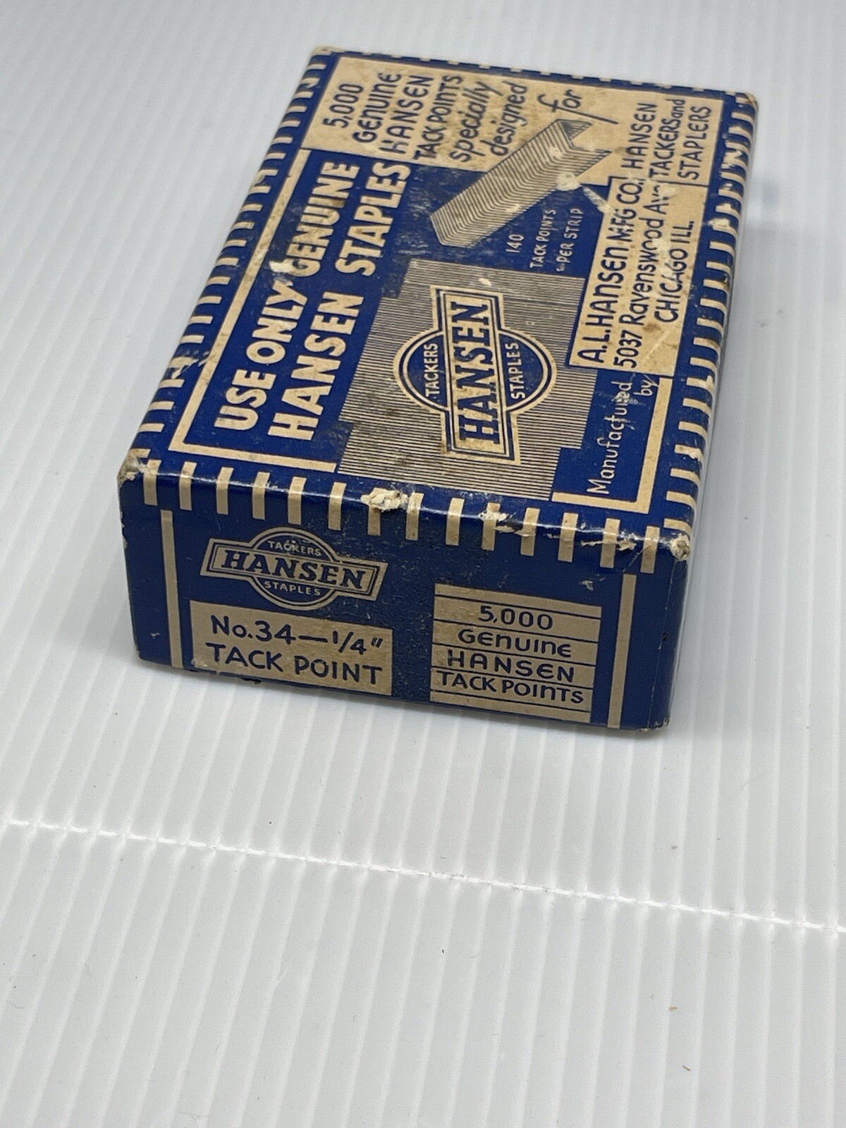 Lot Of 2 Vintage Hansen 5000 Blue-Line Tack Points Staples No. 34 -1/4” In Boxes