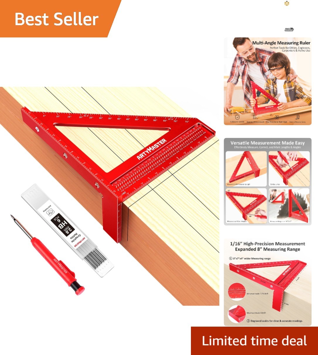 Durable 8 Inch Measuring Square Ruler – Ideal for Woodworking & DIY Projects