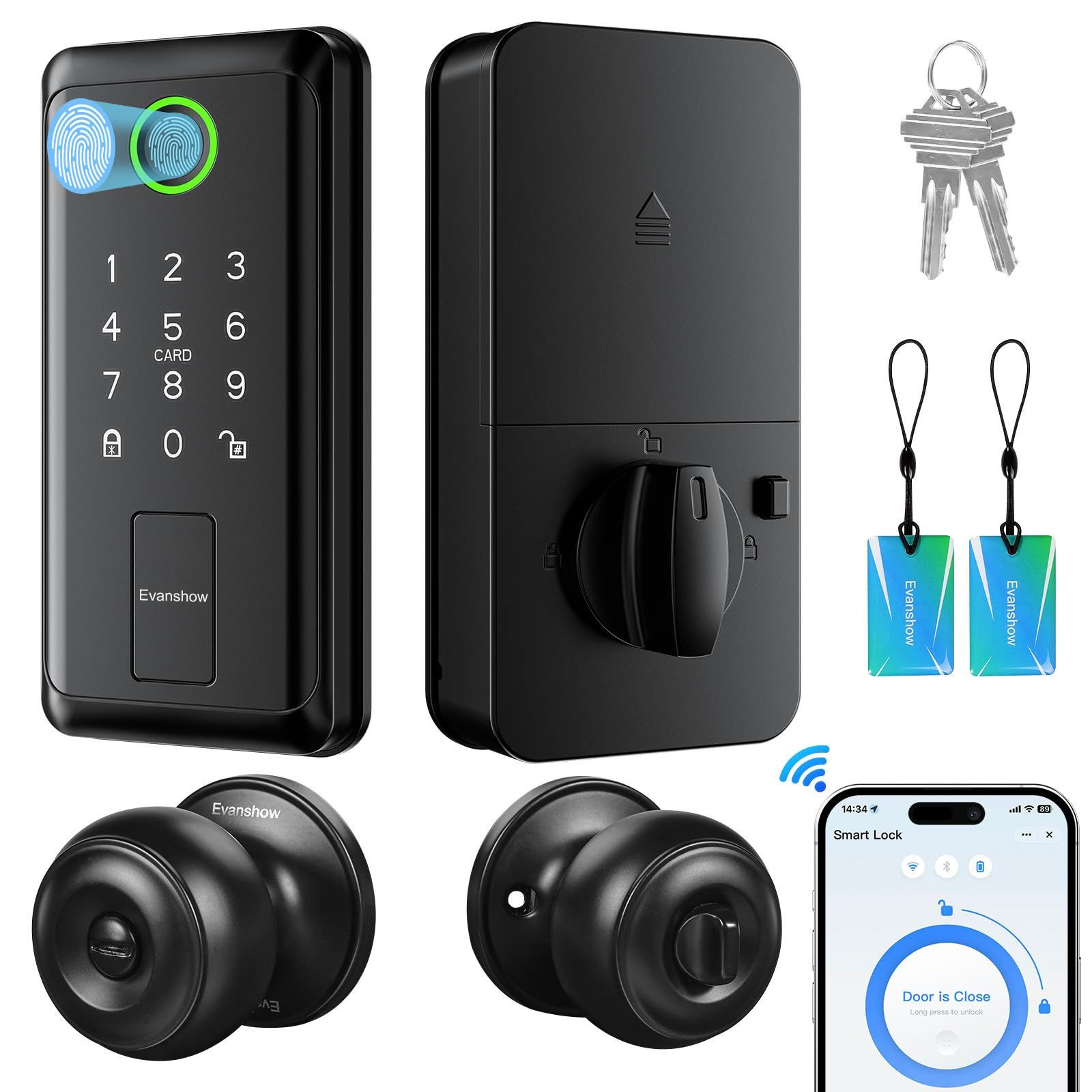 Evanshow WiFi Bluetooth Keypad Door Lock with Handle,Keyless Entry black 02