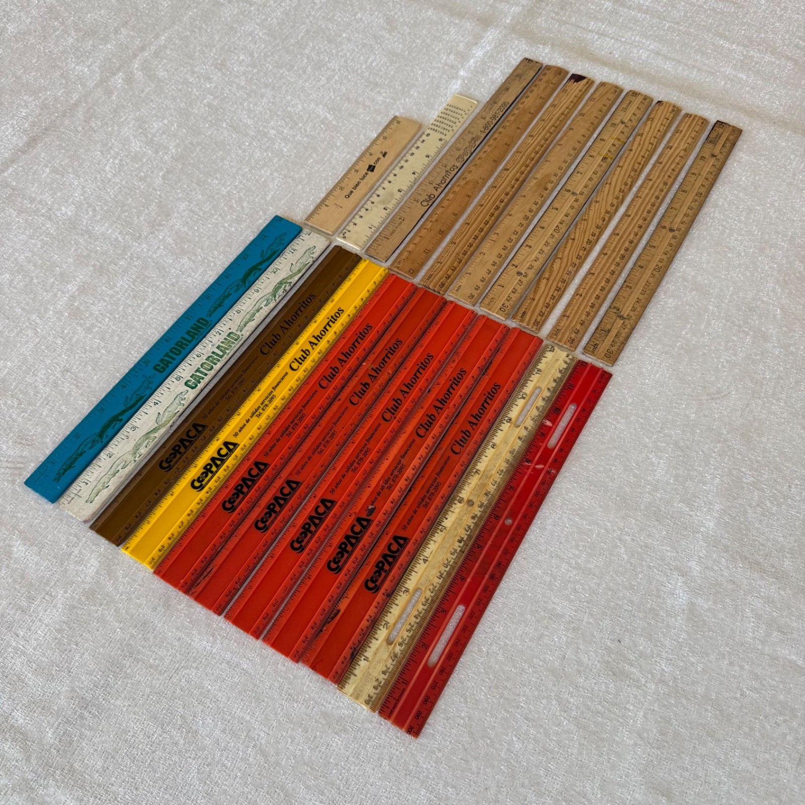 21pc Vintage Mixed Ruler Wood Plastic Folding Advertising School Puerto Rico