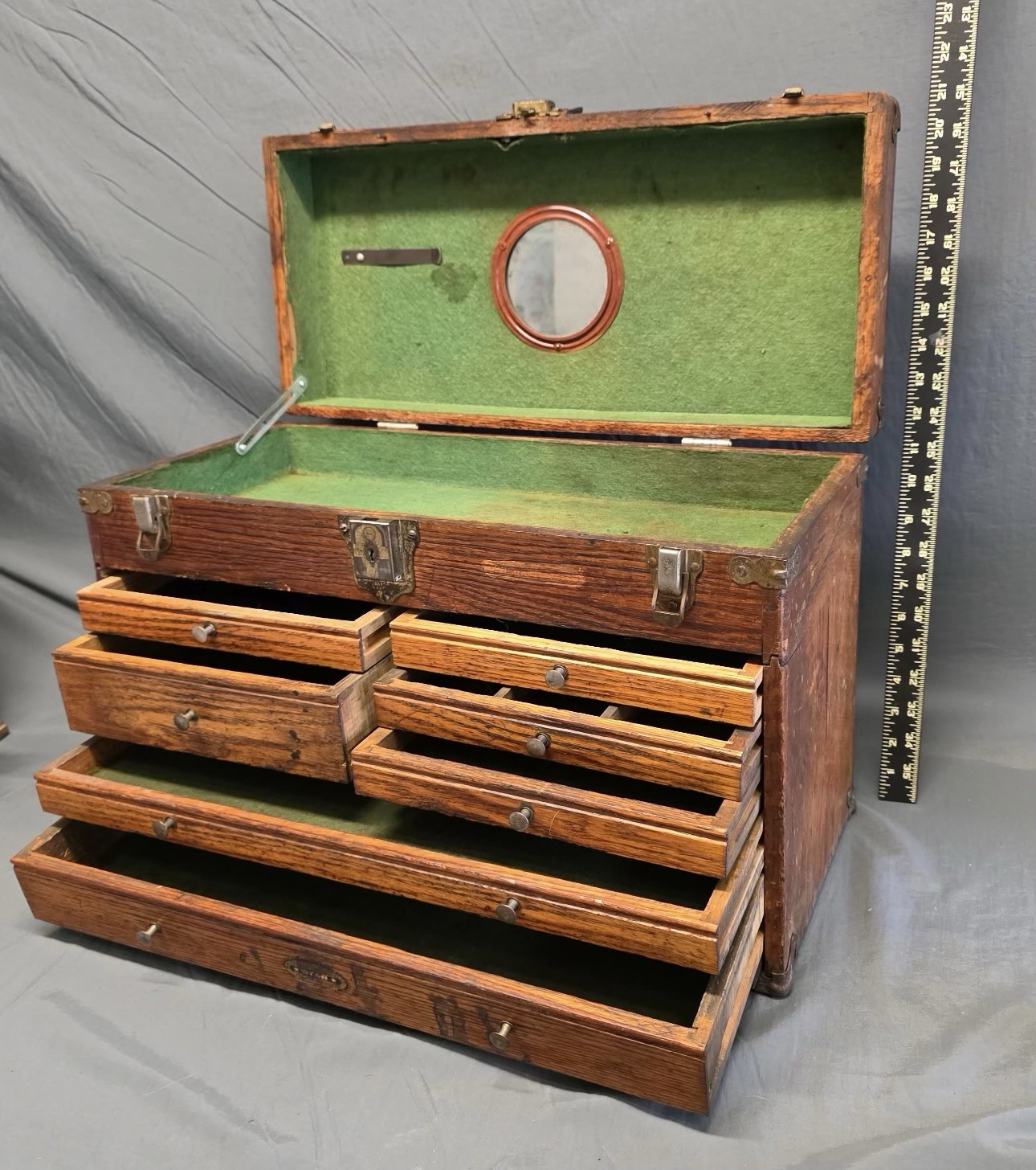 Antique National Tool & Chest Co. Star Chicago 7 Drawer Machinist Wooden Chest