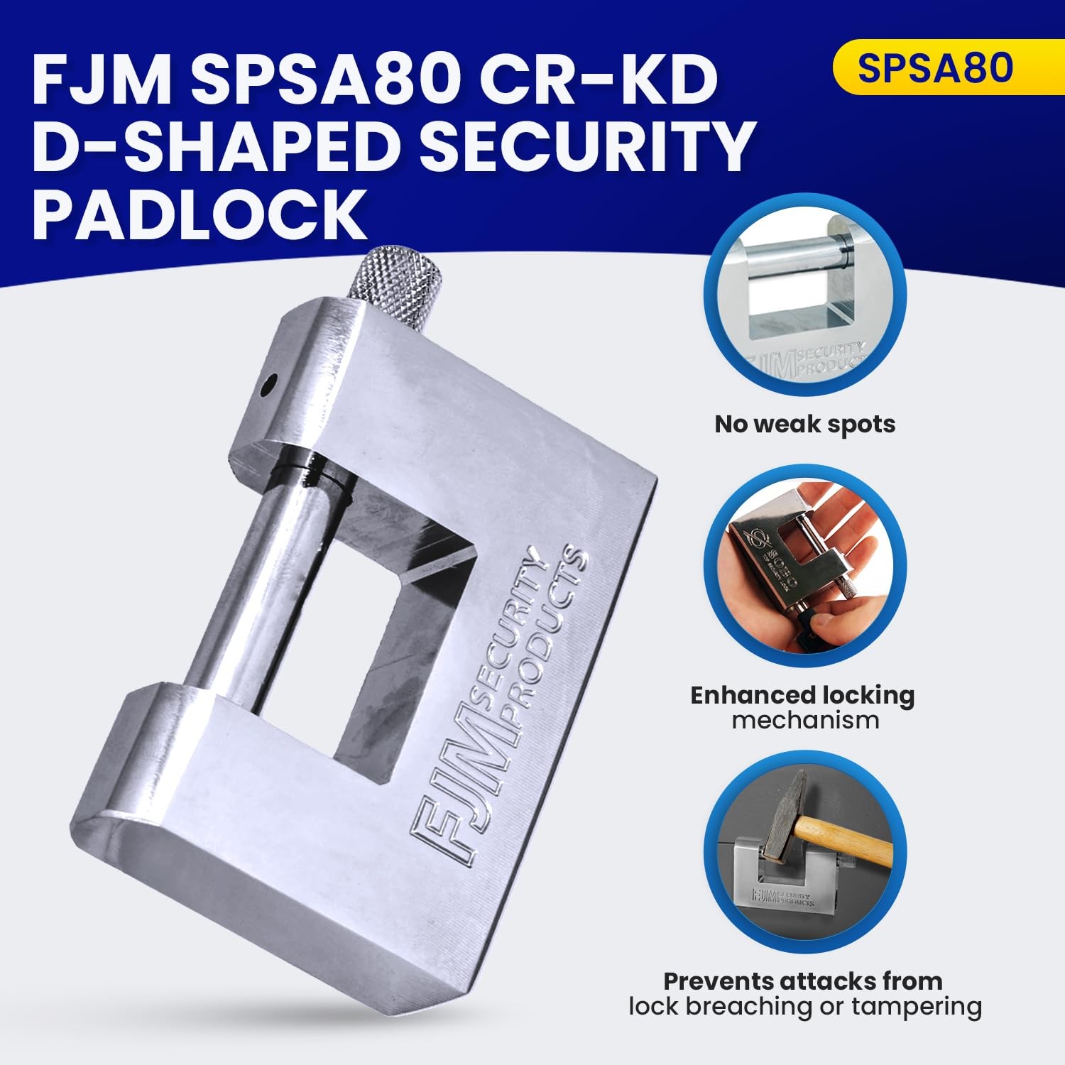 SPSA80-KD 3-1/8″ Triple Chrome Plated D-Shaped Padlock, Keyed Different