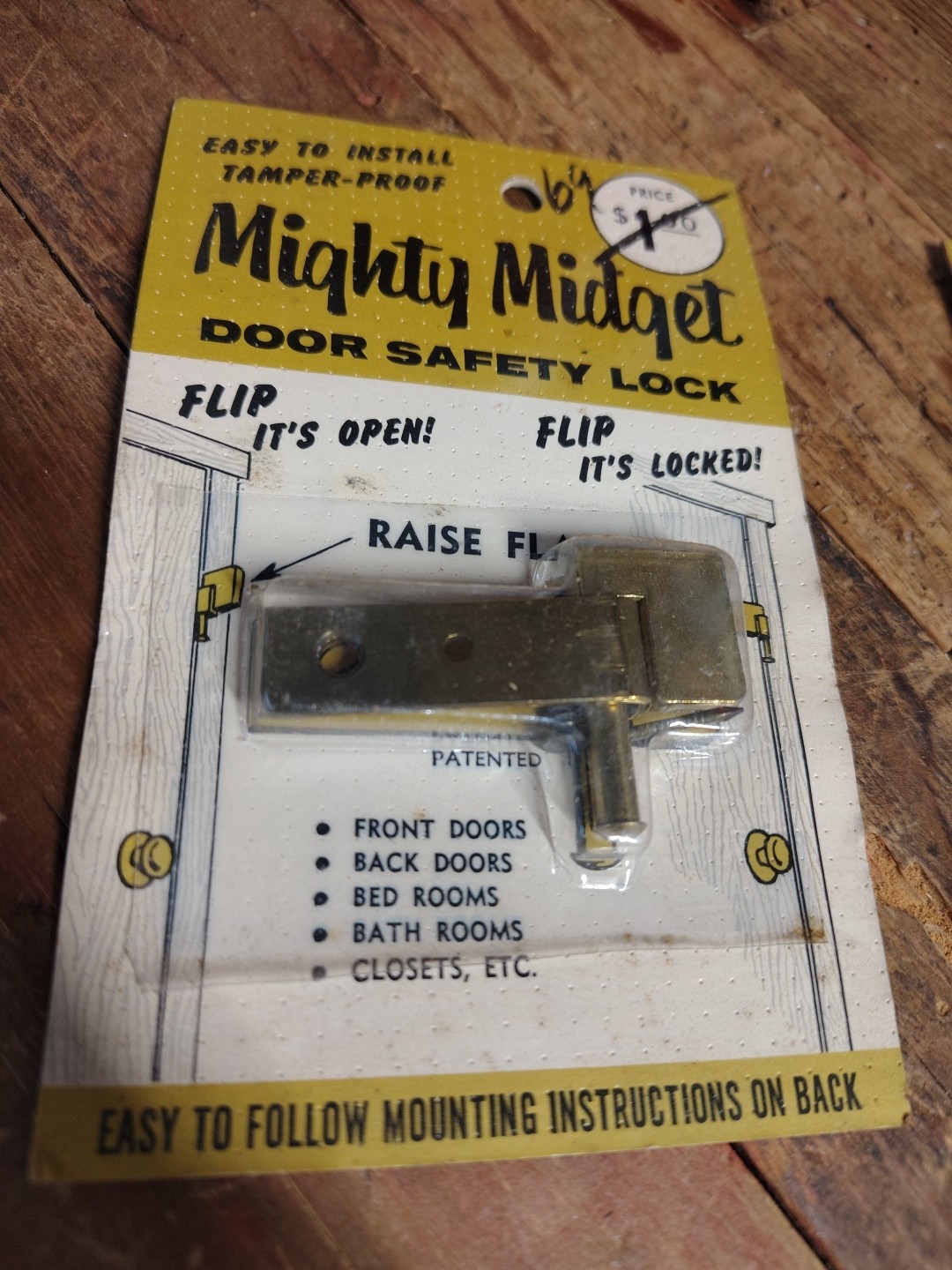 3 New Vintage Brass Mighty Midget Door Safety Locks Nos Hardware Latch USA Made