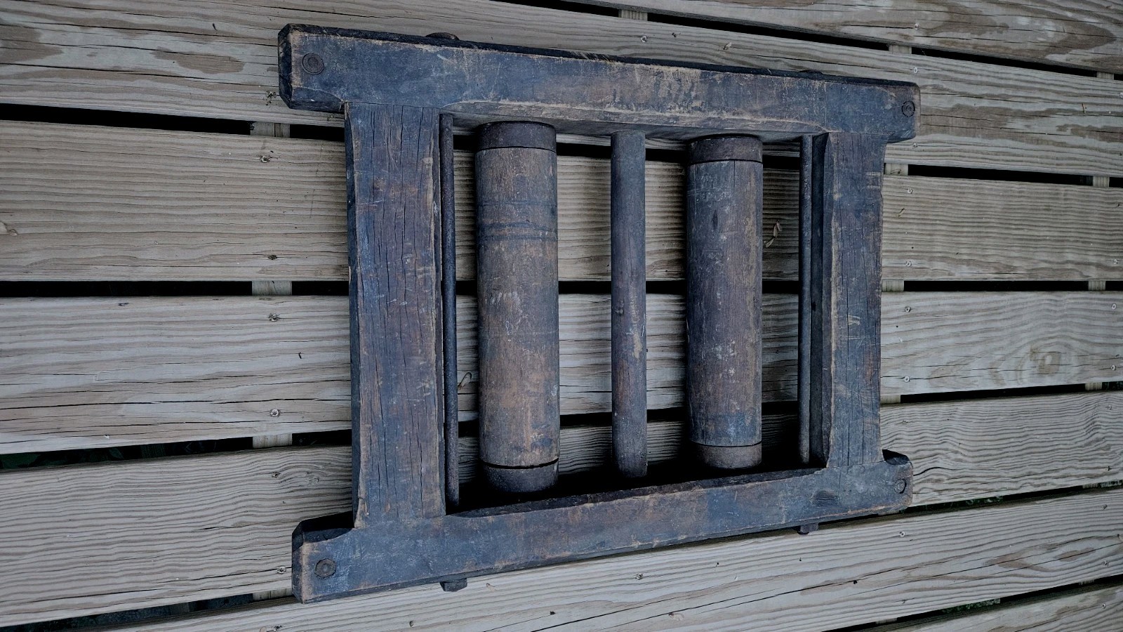 Antique Late 1800s Railroad Track/ Sawmill Lumber Roller-Double Unit- Rare Piece