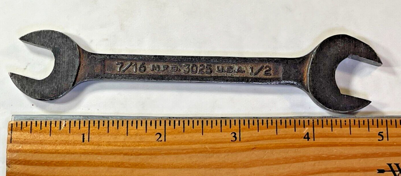 Vintage PLOMB Double Open End Wrench #3025 PEBBLE 1/2″ & 7/16″ MFG USA 1945-1948