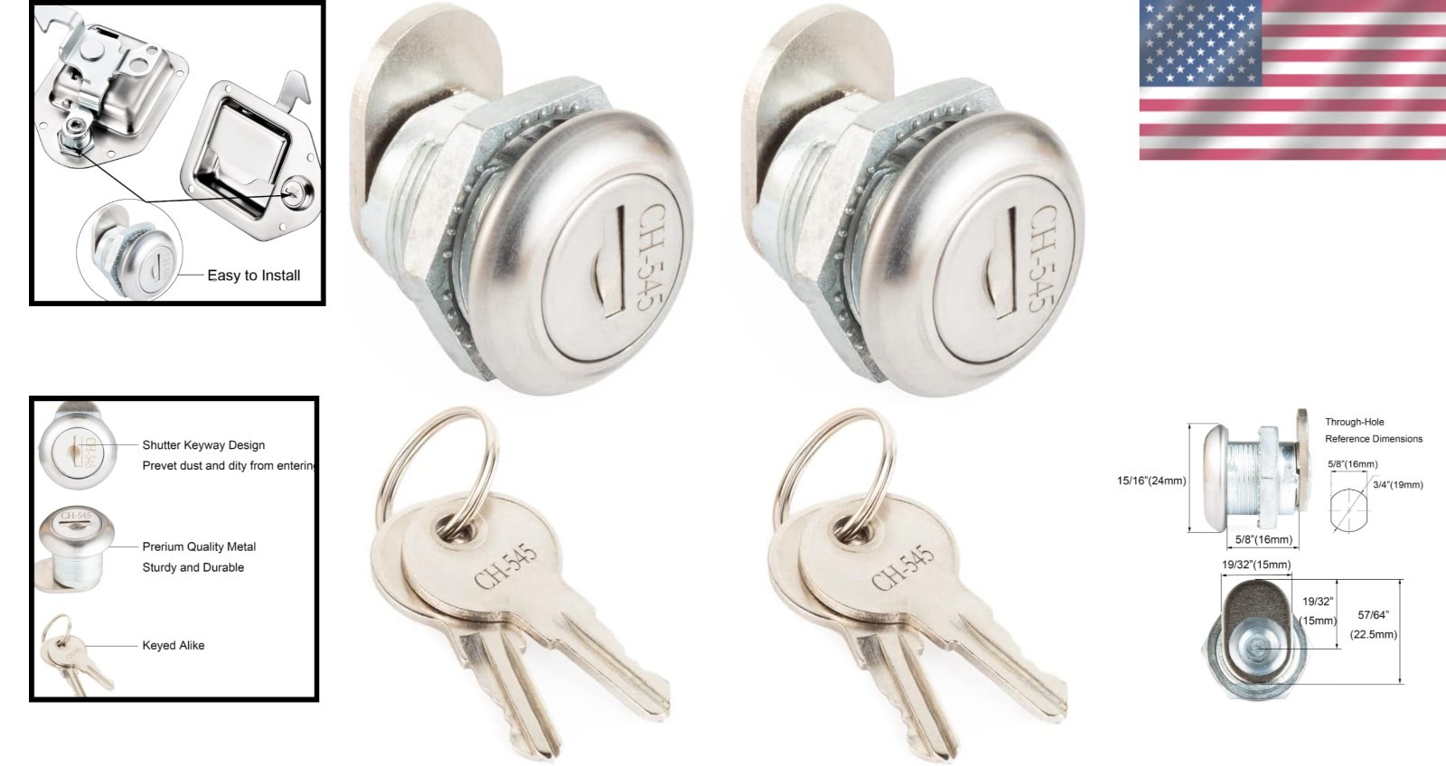 Durable Zinc-Plated Toolbox Locks, Keyed Alike for Secure Tool Storage – 2 Pack