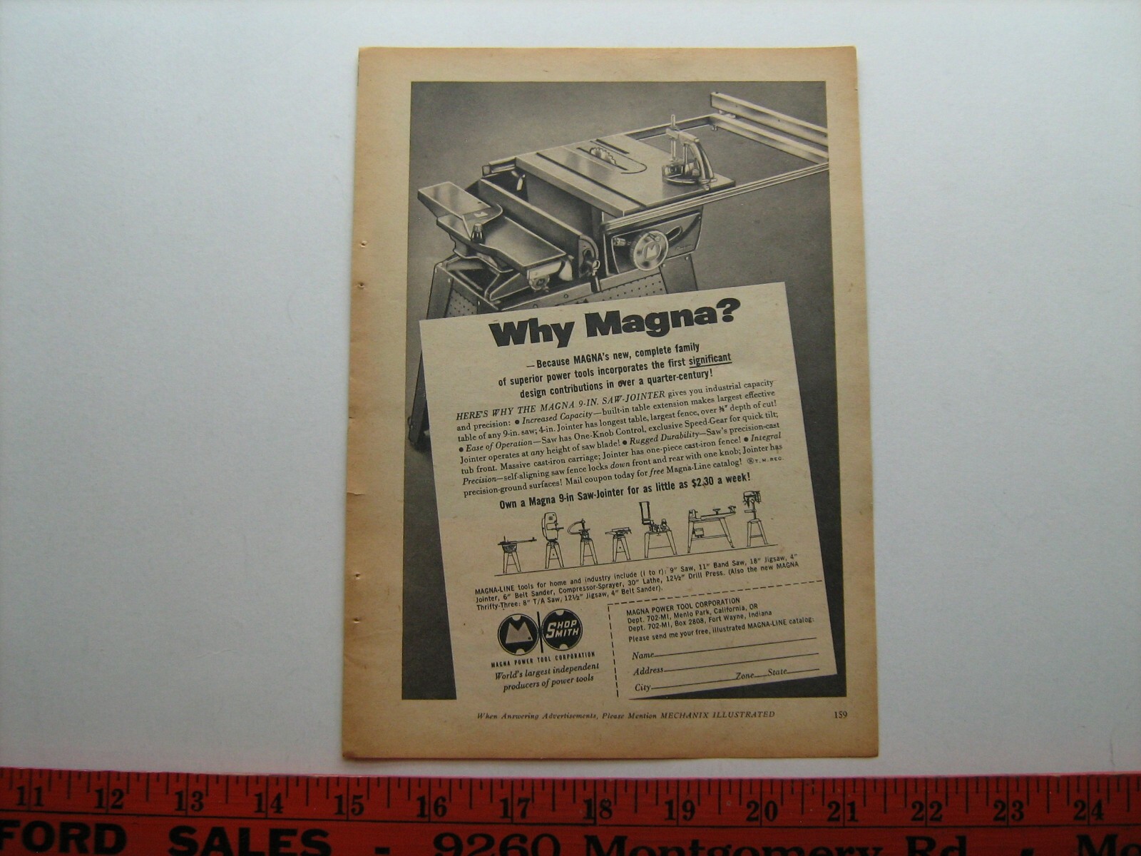 1957 Shopsmith Power Tools Magna 9-in Table Saw/Joiner–original ’57 vintage ad